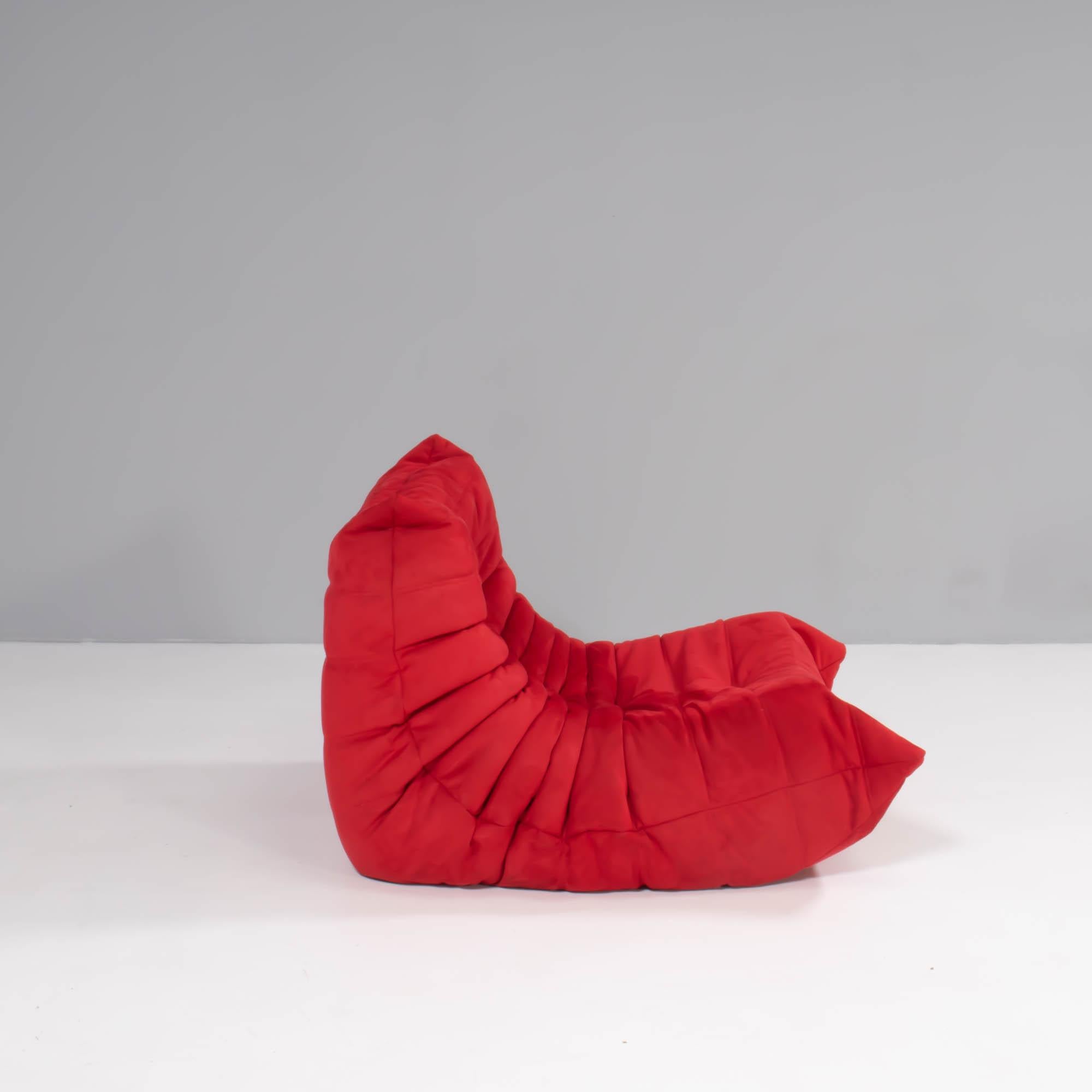 Ligne Roset by Michel Ducaroy Togo Red Alcantara Armchair and Footstool 4