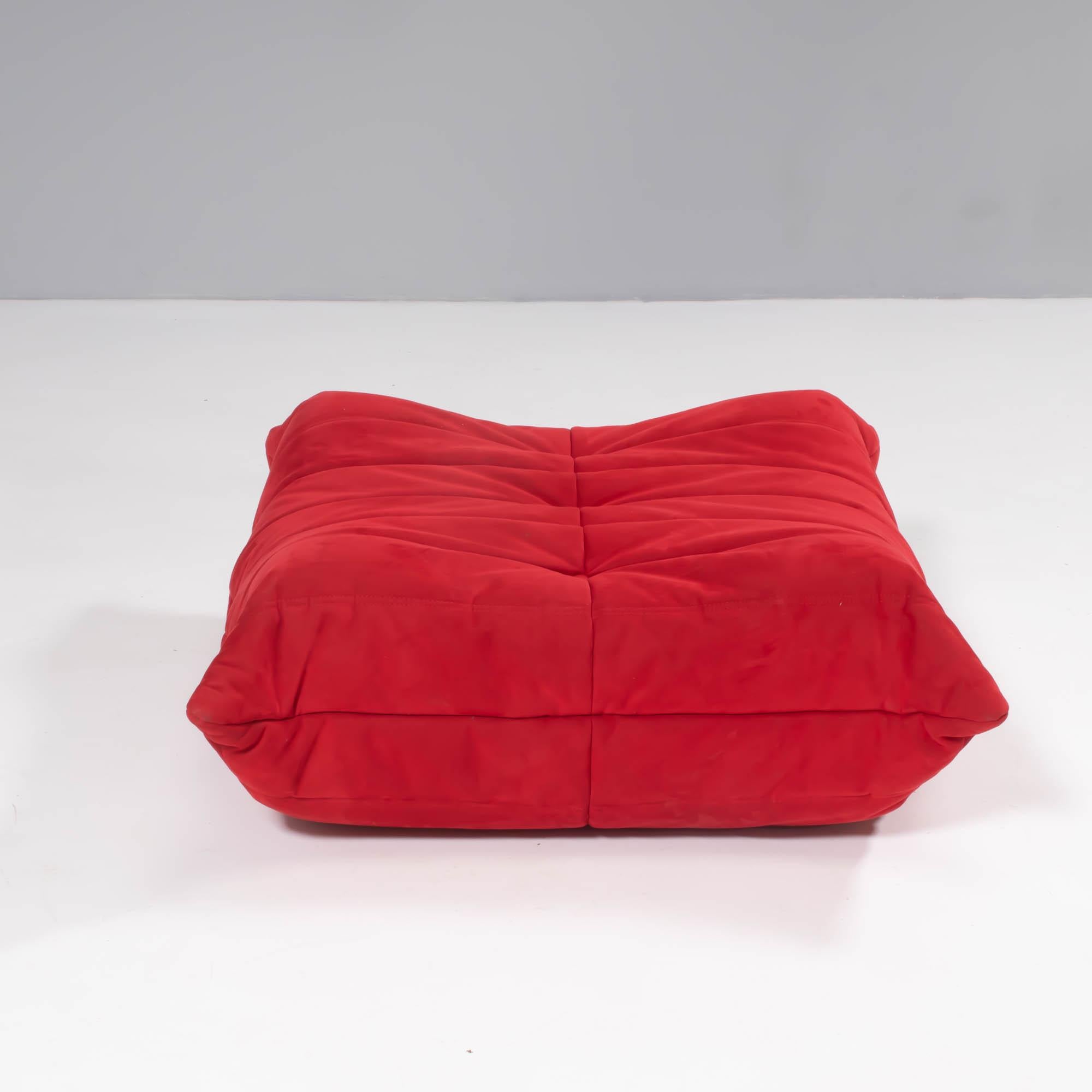 Ligne Roset by Michel Ducaroy Togo Red Alcantara Armchair and Footstool 6