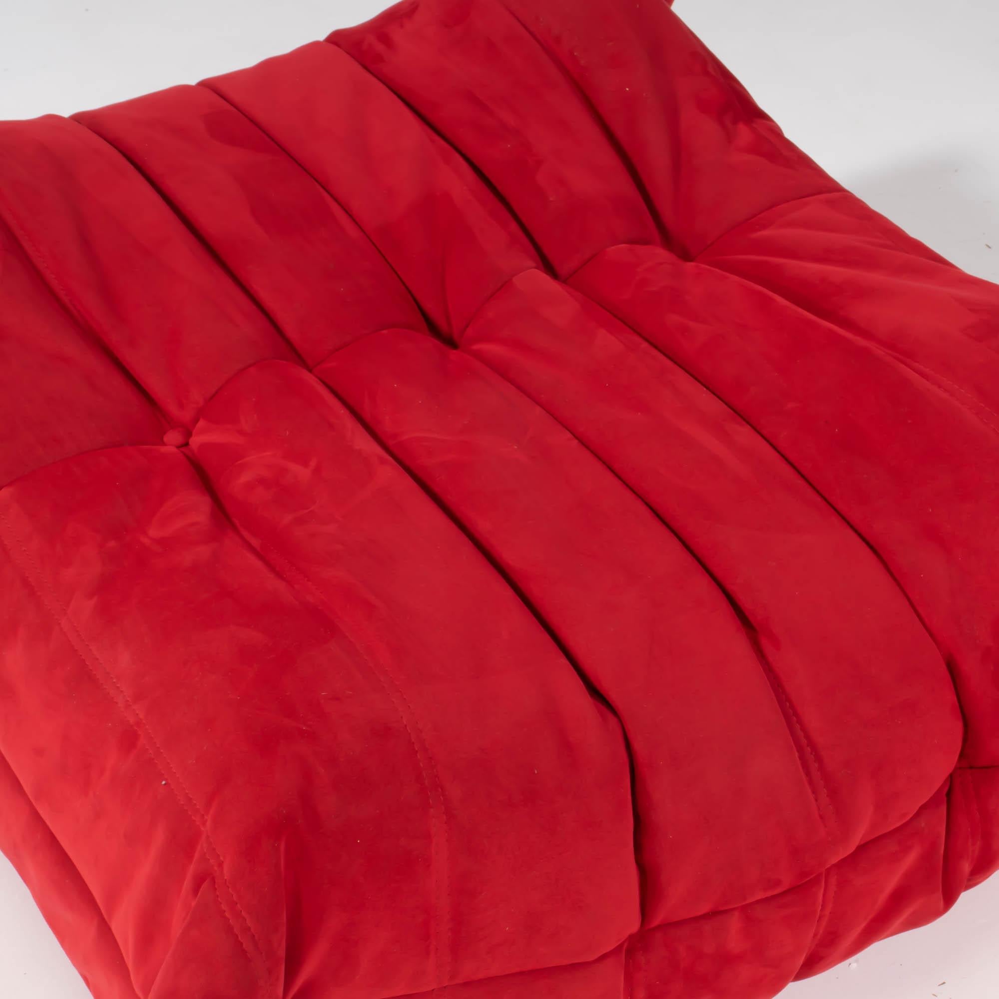 Ligne Roset by Michel Ducaroy Togo Red Alcantara Armchair and Footstool 7