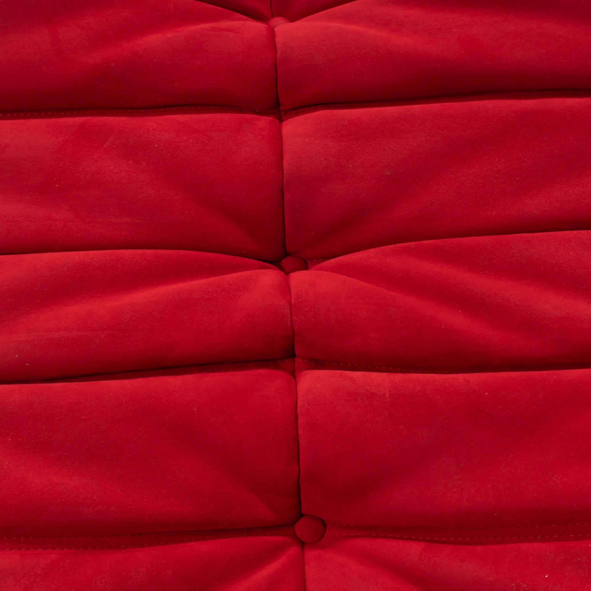 Ligne Roset by Michel Ducaroy Togo Red Alcantara Armchair and Footstool 8