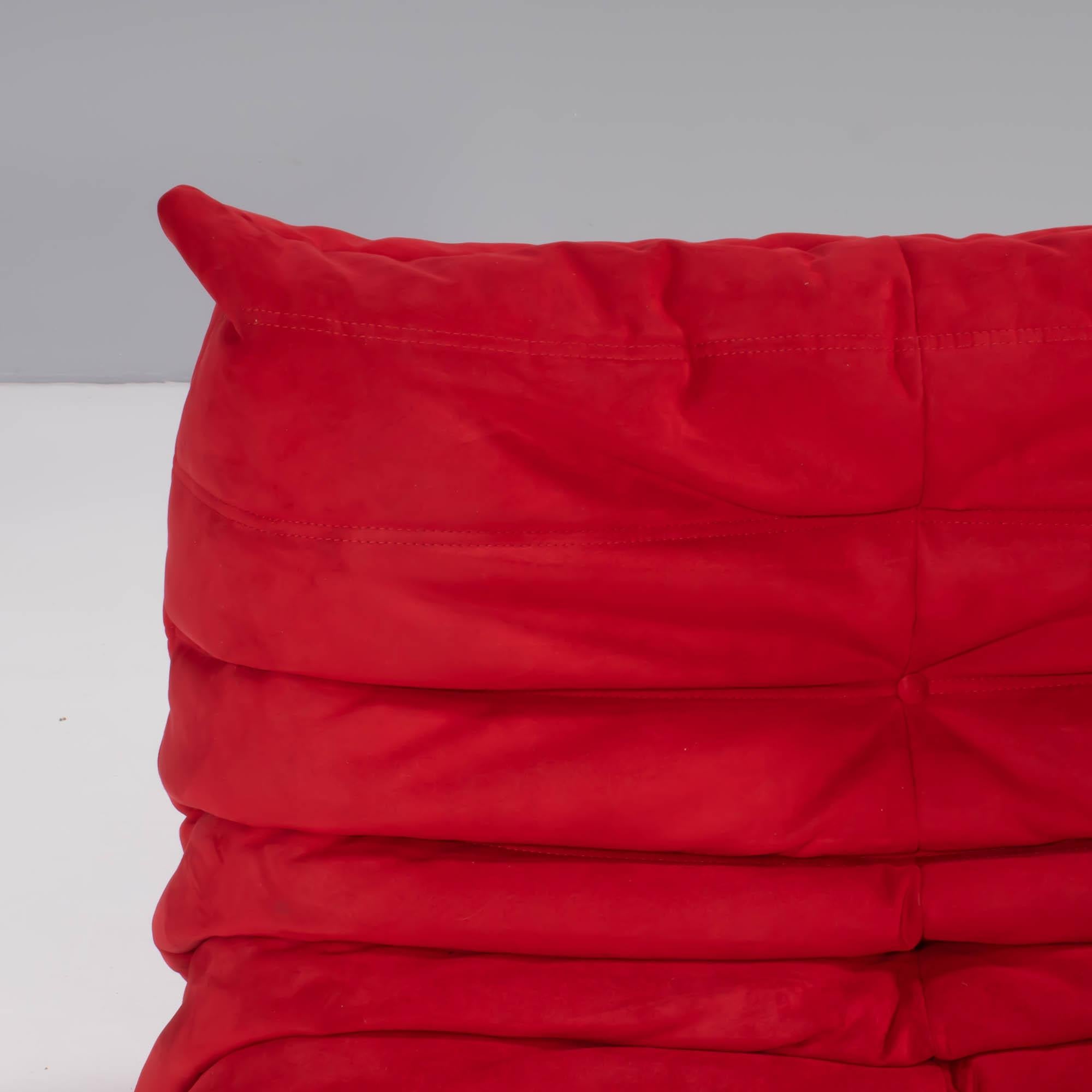 Ligne Roset by Michel Ducaroy Togo Red Alcantara Armchair and Footstool In Good Condition In Basildon, London