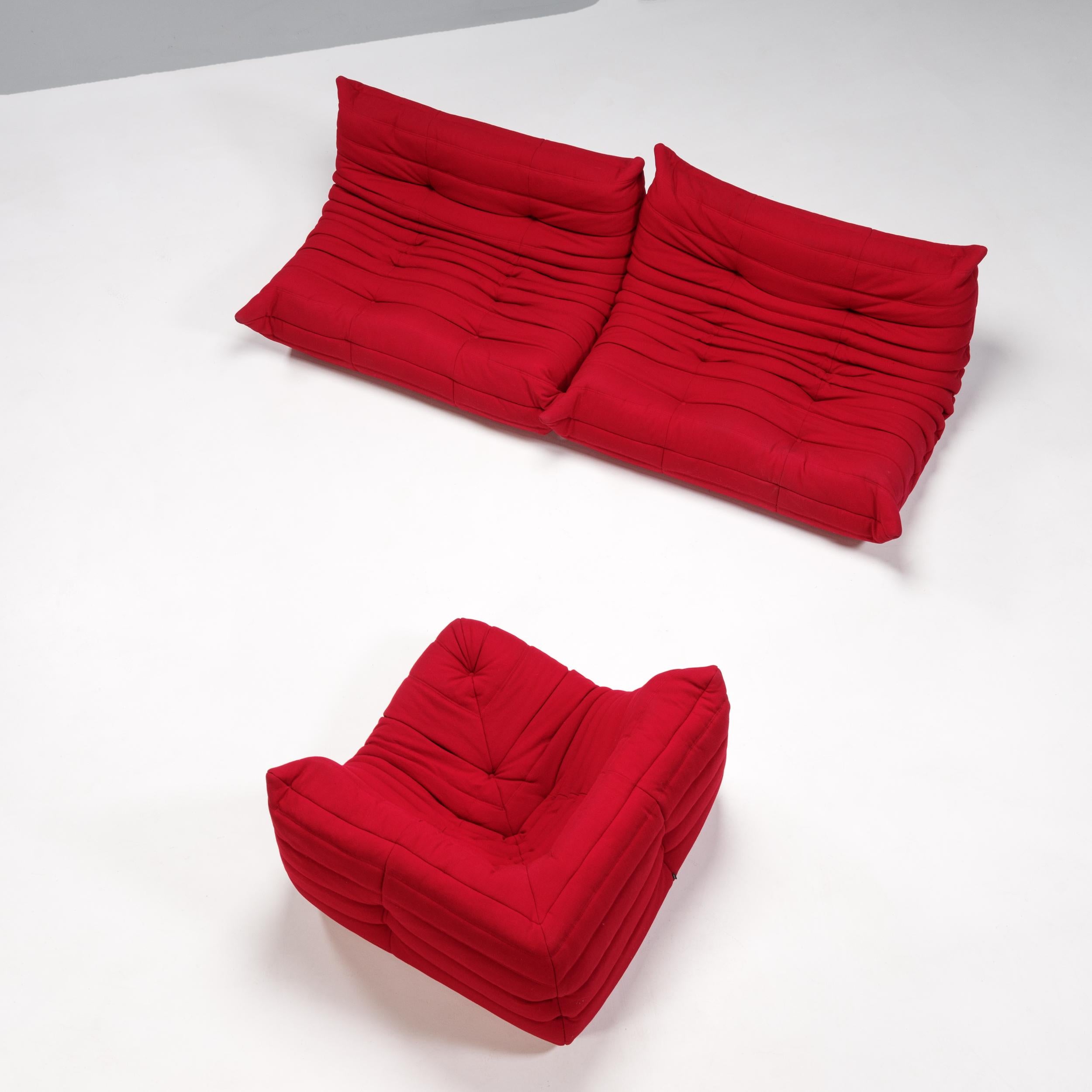 French Ligne Roset by Michel Ducaroy Togo Red Corner Modular Sofa, Set of 3
