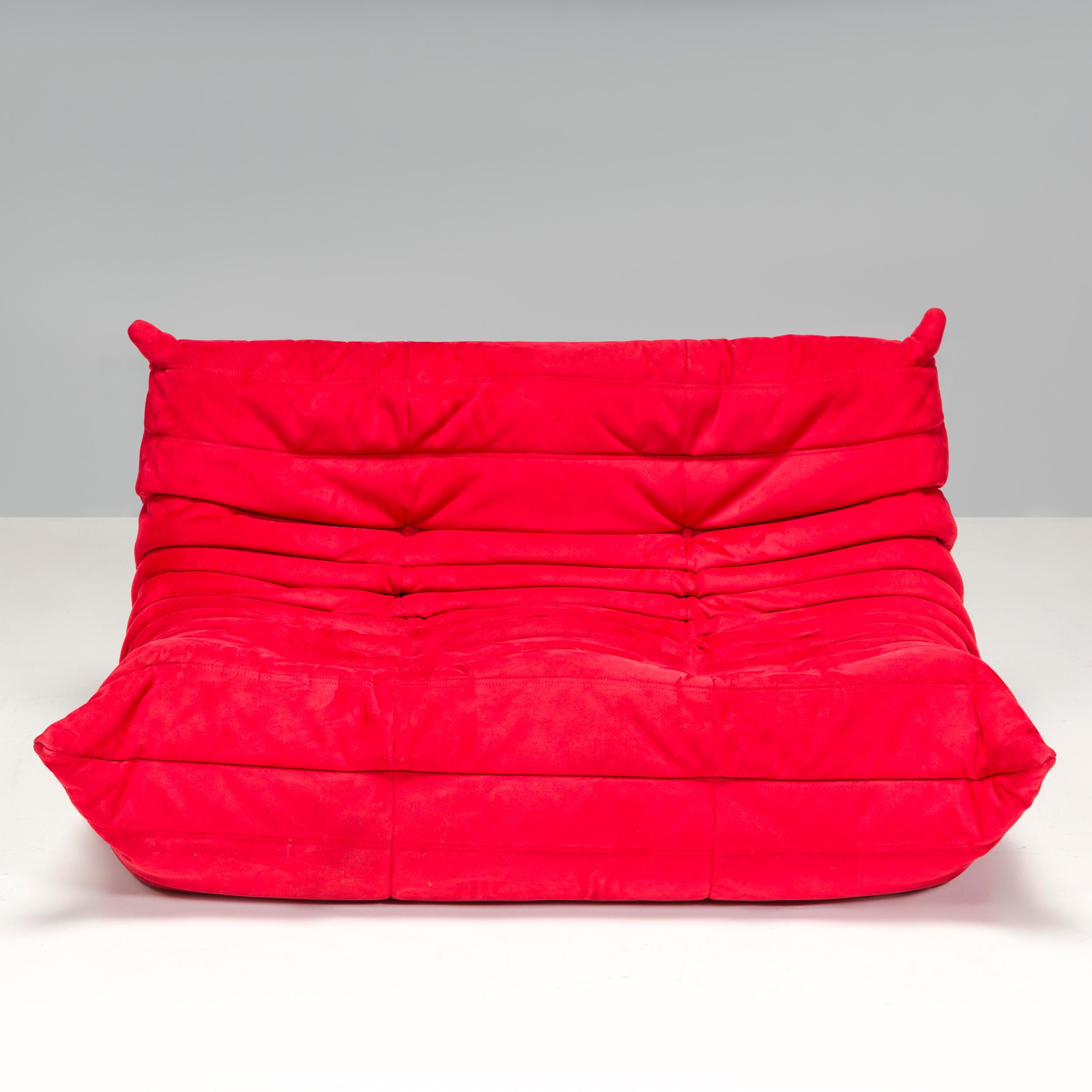 Ligne Roset by Michel Ducaroy Togo Red Alcantara Sectional Sofa, Set of 3 For Sale 7