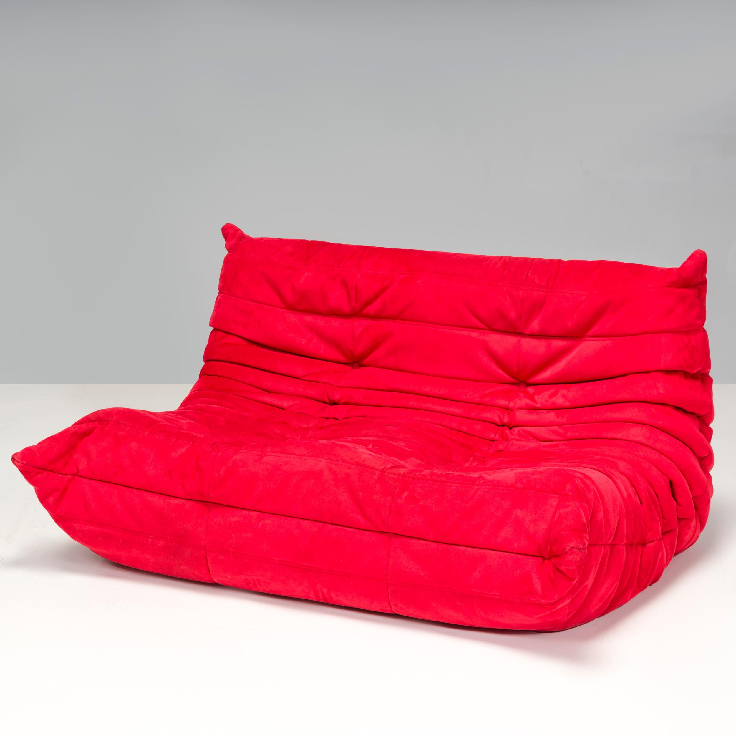 Ligne Roset by Michel Ducaroy Togo Red Alcantara Sectional Sofa, Set of 3 For Sale 8
