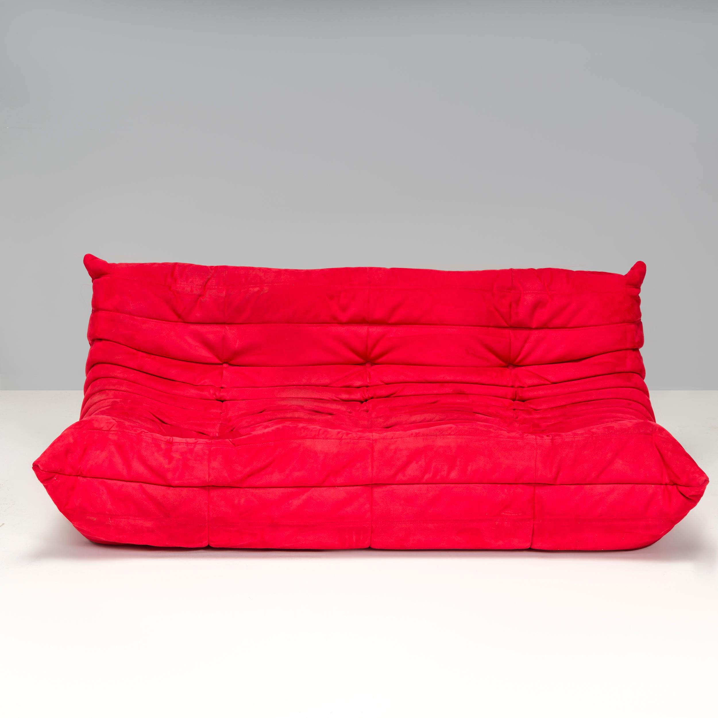 Ligne Roset by Michel Ducaroy Togo Red Alcantara Sectional Sofa, Set of 3 In Good Condition In Basildon, London