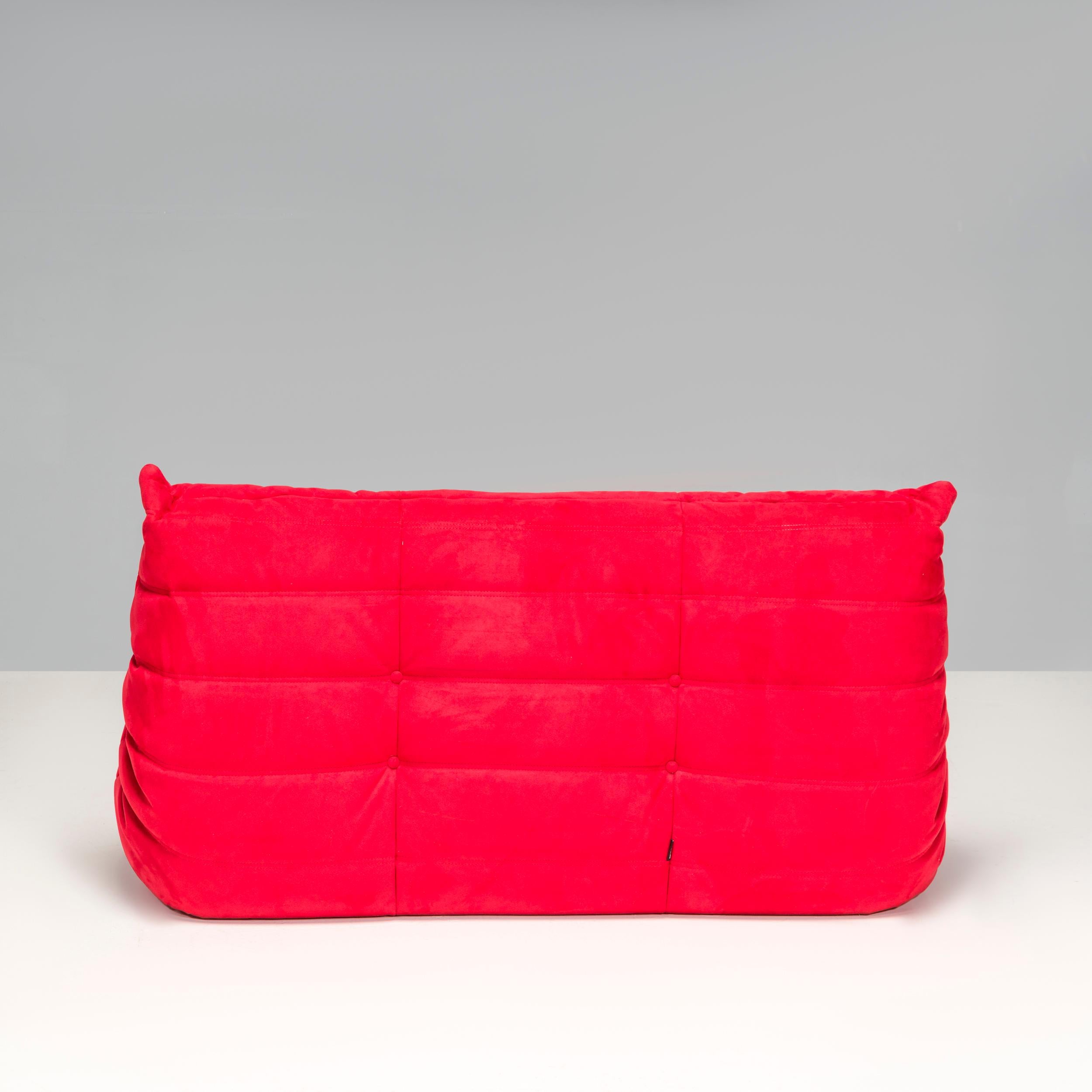 Contemporary Ligne Roset by Michel Ducaroy Togo Red Alcantara Sectional Sofa, Set of 3 For Sale