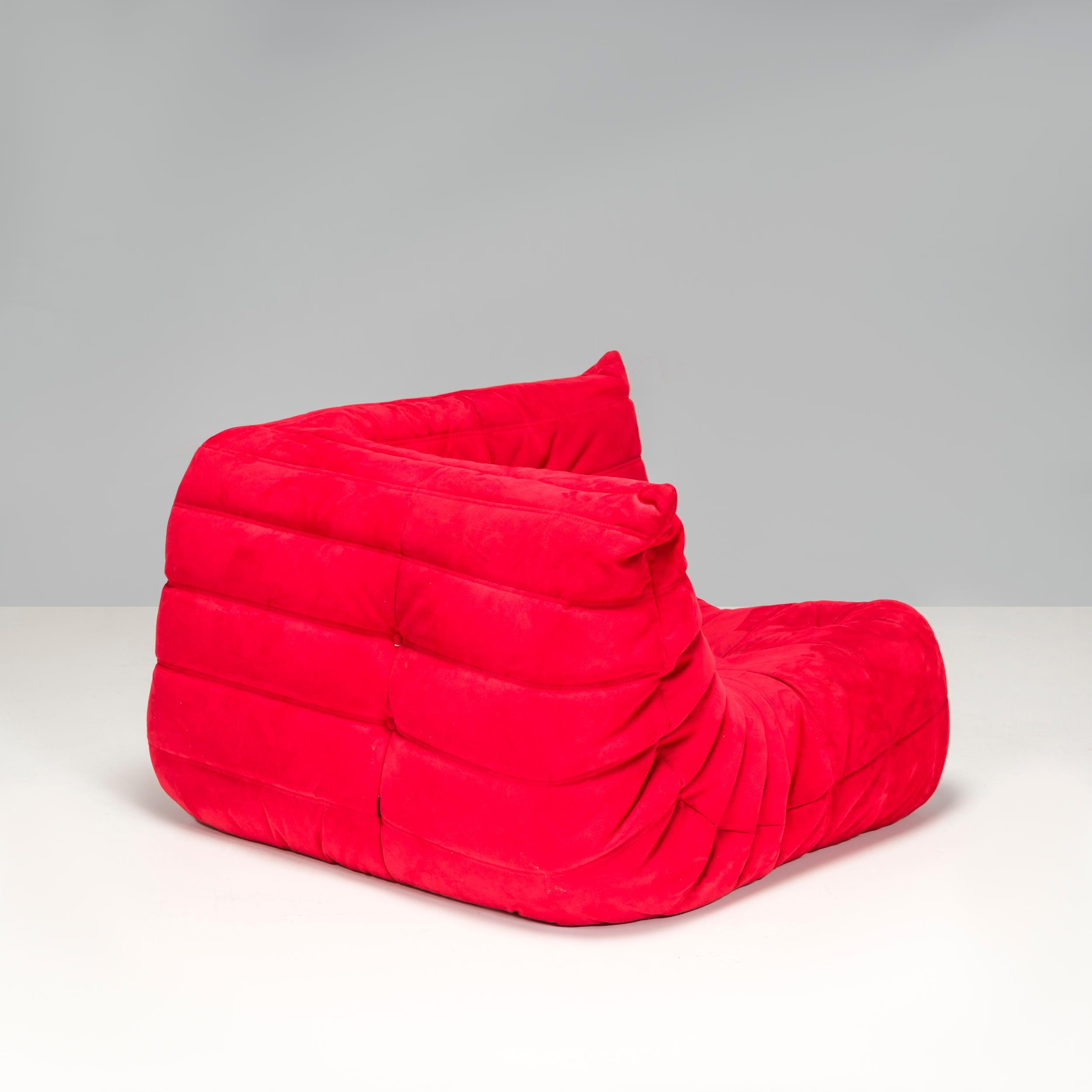 Ligne Roset by Michel Ducaroy Togo Red Alcantara Sectional Sofa, Set of 3 For Sale 3