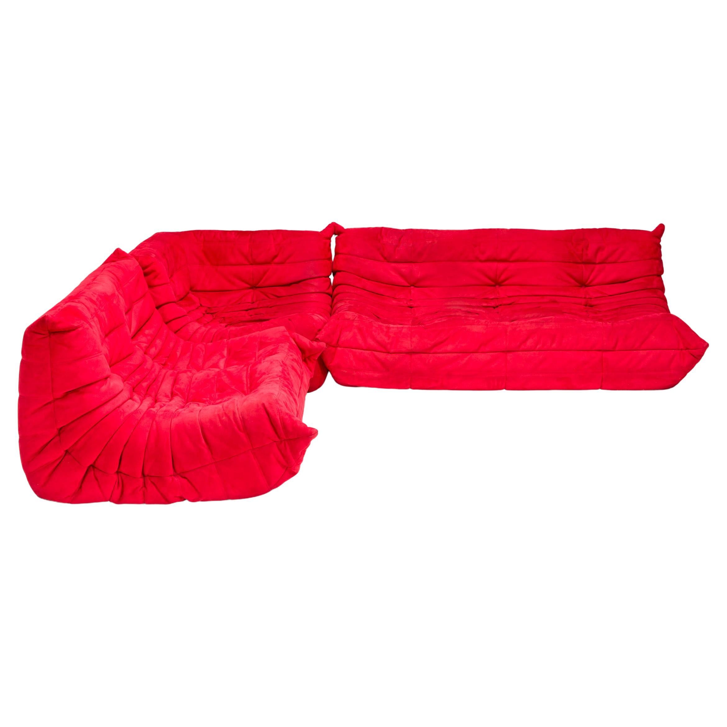 Ligne Roset by Michel Ducaroy Togo Red Alcantara Sectional Sofa, Set of 3 For Sale