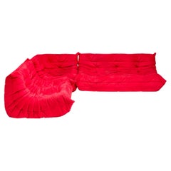 Ligne Roset by Michel Ducaroy Togo Red Alcantara Sectional Sofa, Set of 3