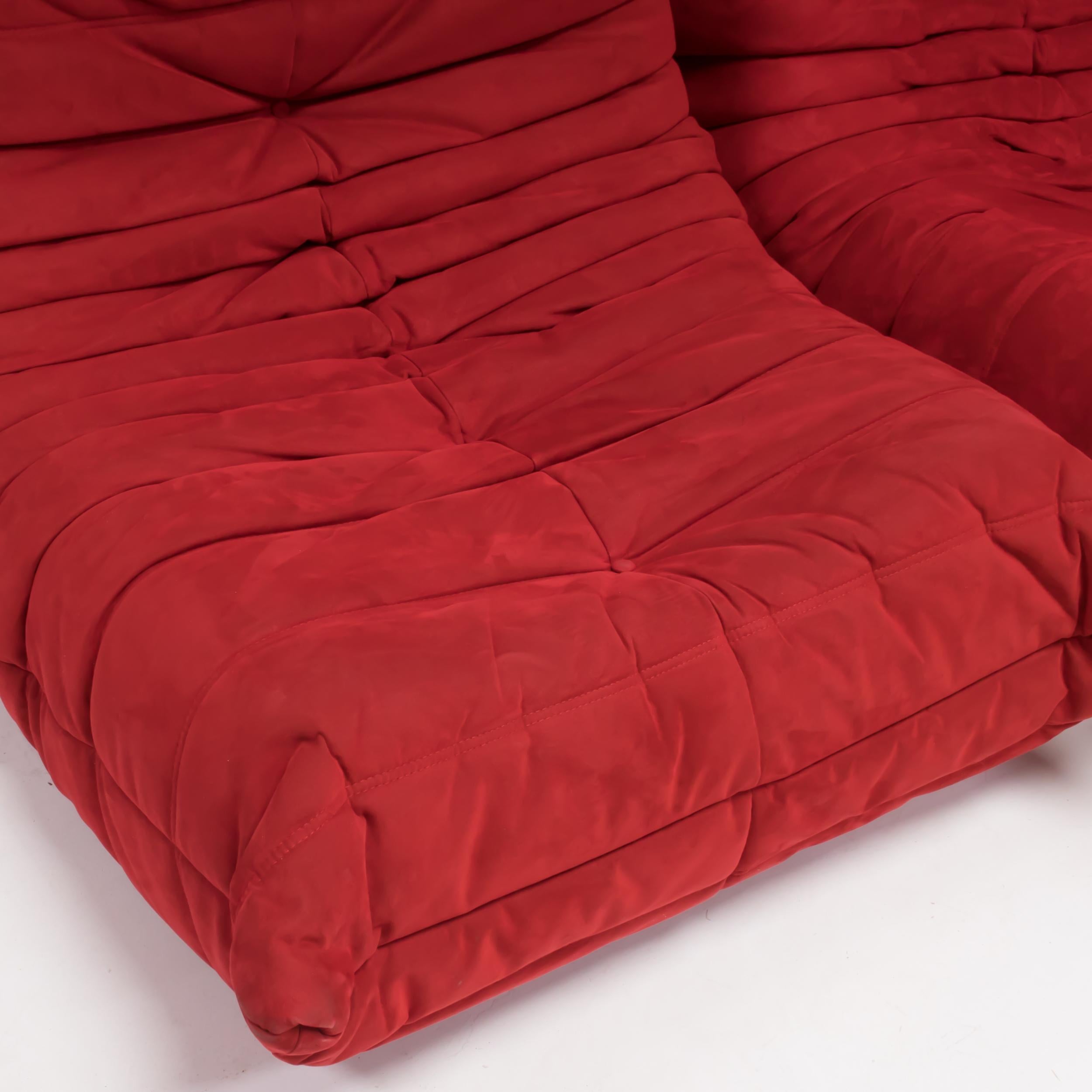 Ligne Roset by Michel Ducaroy Togo Red Alcantara Sofa and Armchairs, Set of 5 3