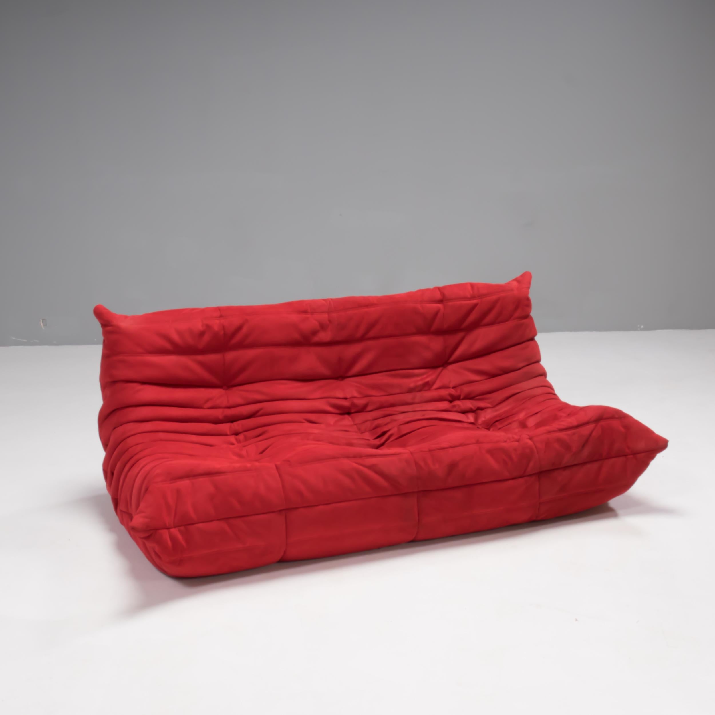 French Ligne Roset by Michel Ducaroy Togo Red Alcantara Sofa and Armchairs, Set of 5