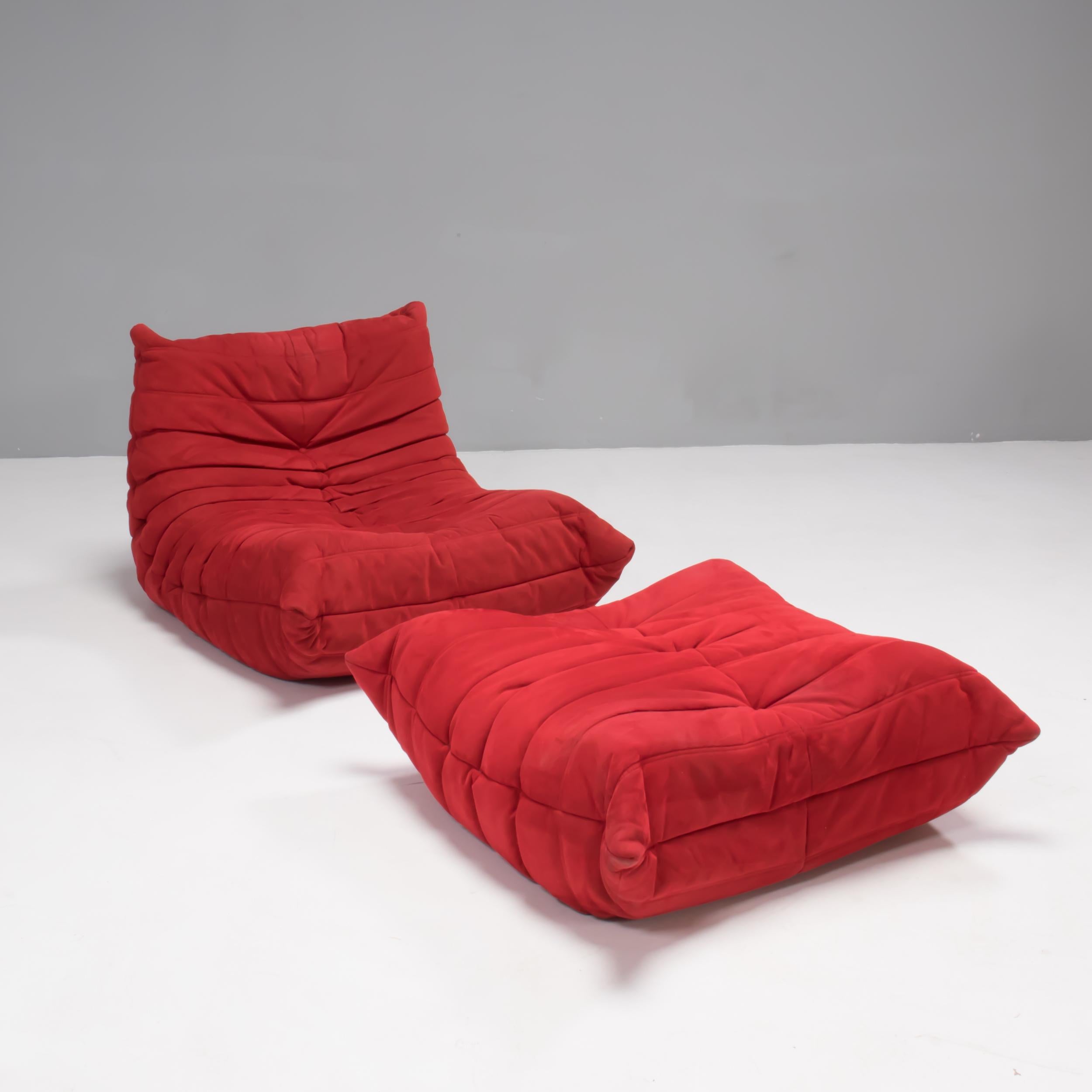 Ligne Roset by Michel Ducaroy Togo Red Alcantara Sofa and Armchairs, Set of 5 In Good Condition In London, GB