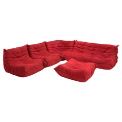 Ligne Roset by Michel Ducaroy Togo Red Alcantara Sofa and Armchairs, Set of 5