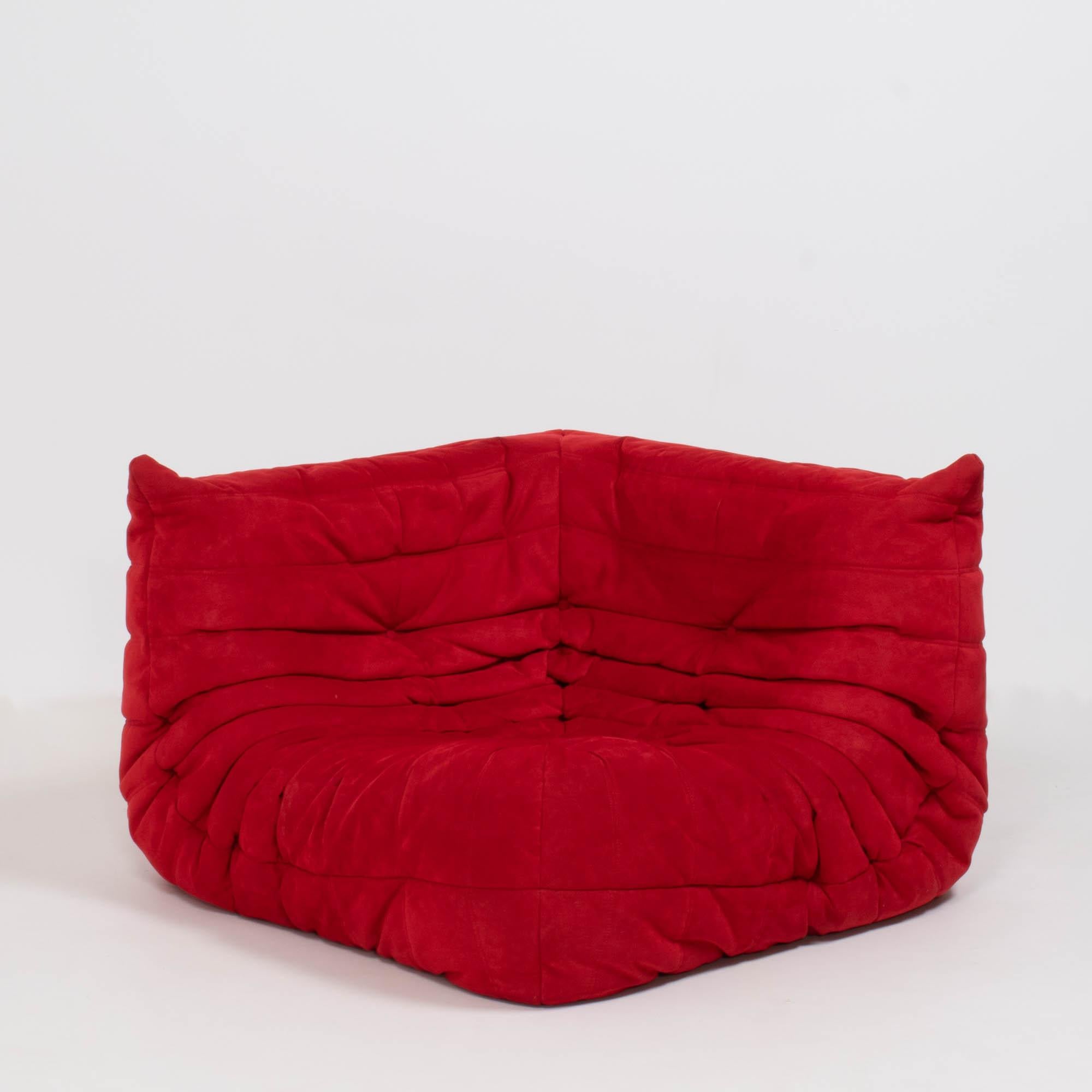 Late 20th Century Ligne Roset by Michel Ducaroy Togo Red Modular Sofa and Footstool, Set of 4