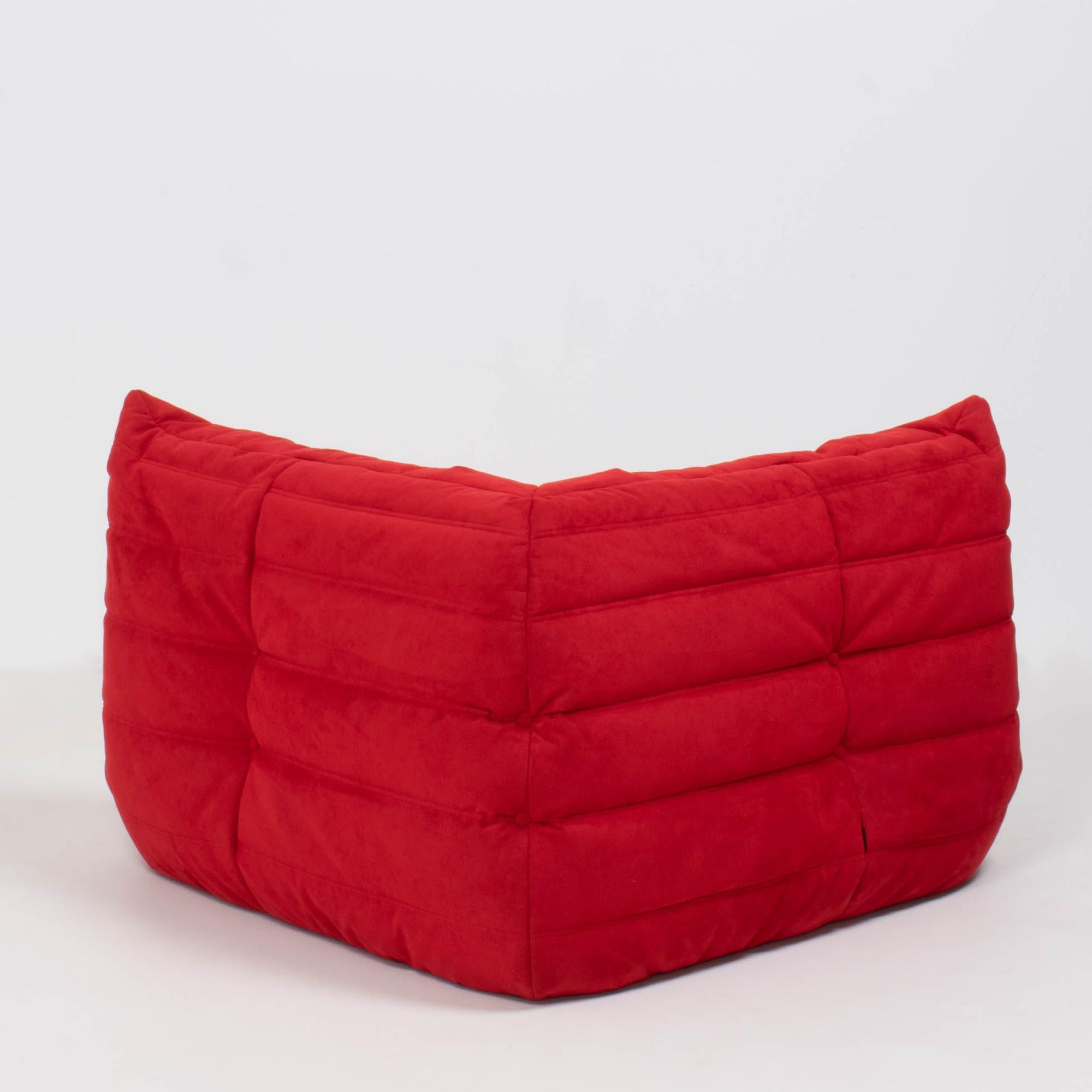 Fabric Ligne Roset by Michel Ducaroy Togo Red Modular Sofa and Footstool, Set of 4