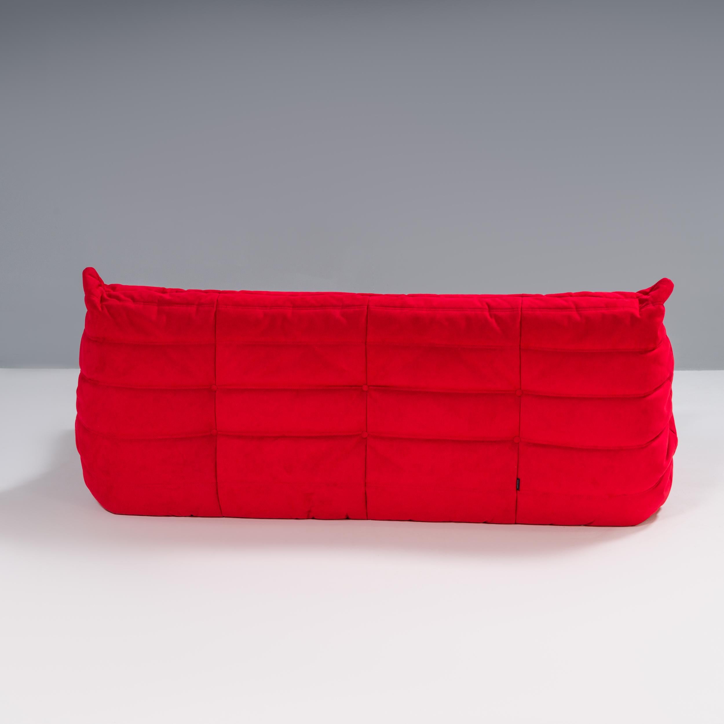 Fabric Ligne Roset by Michel Ducaroy Togo Red Modular Sofa, Set of 3
