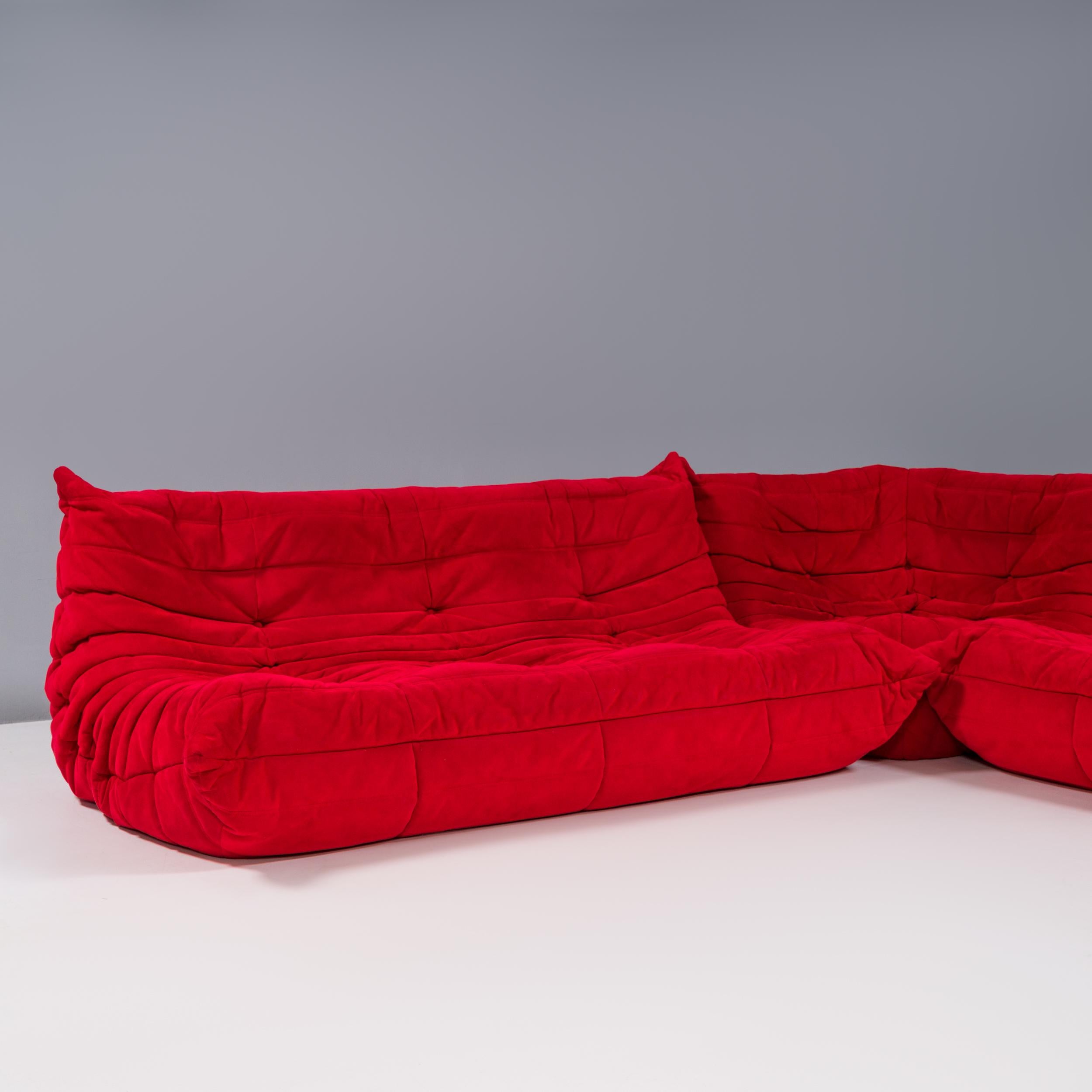 Mid-Century Modern Ligne Roset by Michel Ducaroy Togo Red Modular Sofa, Set of 3