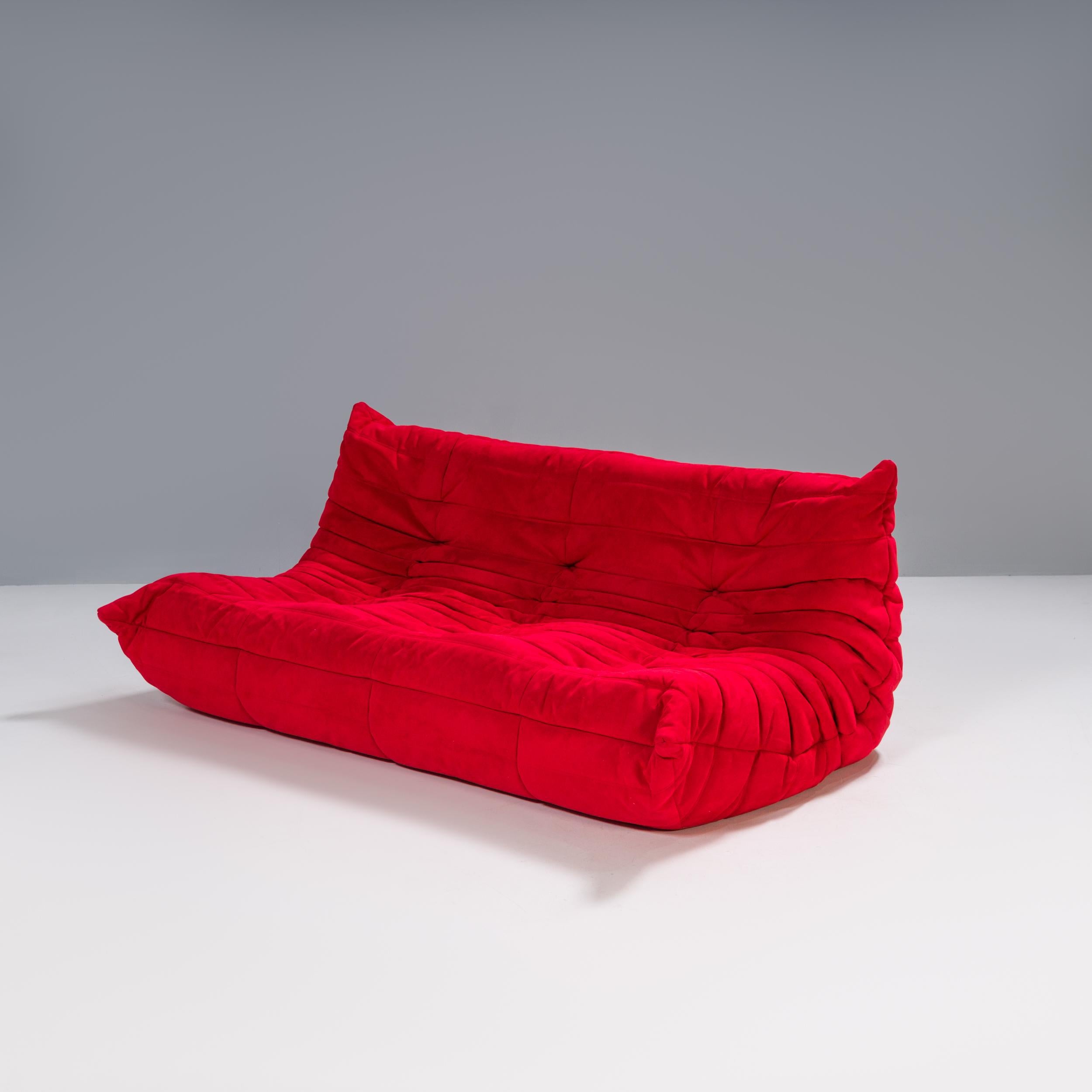 French Ligne Roset by Michel Ducaroy Togo Red Modular Sofa, Set of 3