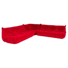 Canapé modulaire rouge Togo Ligne Roset de Michel Ducaroy, lot de 3