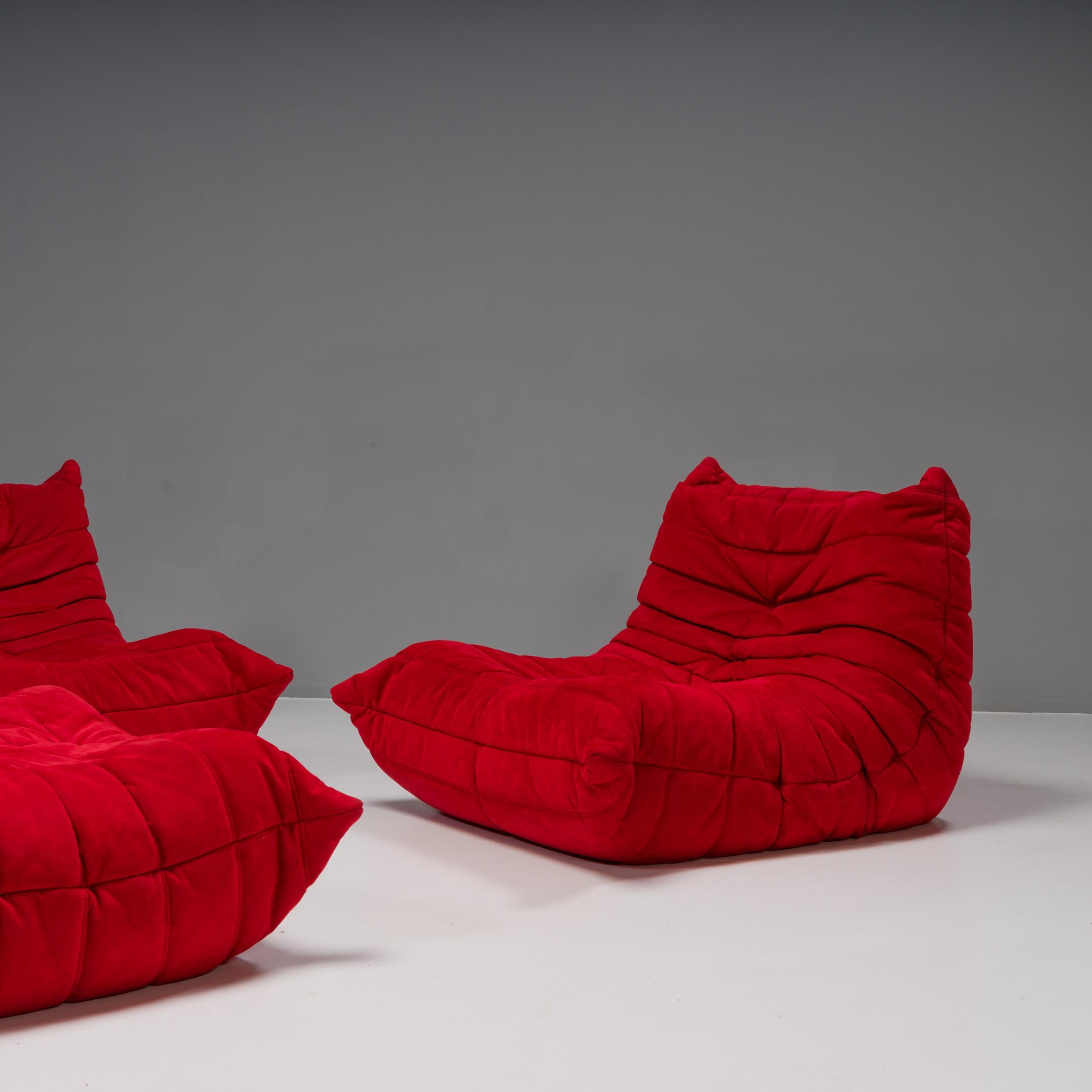 Ligne Roset by Michel Ducaroy Togo Red Modular Sofa, Set of 4 In Fair Condition In London, GB