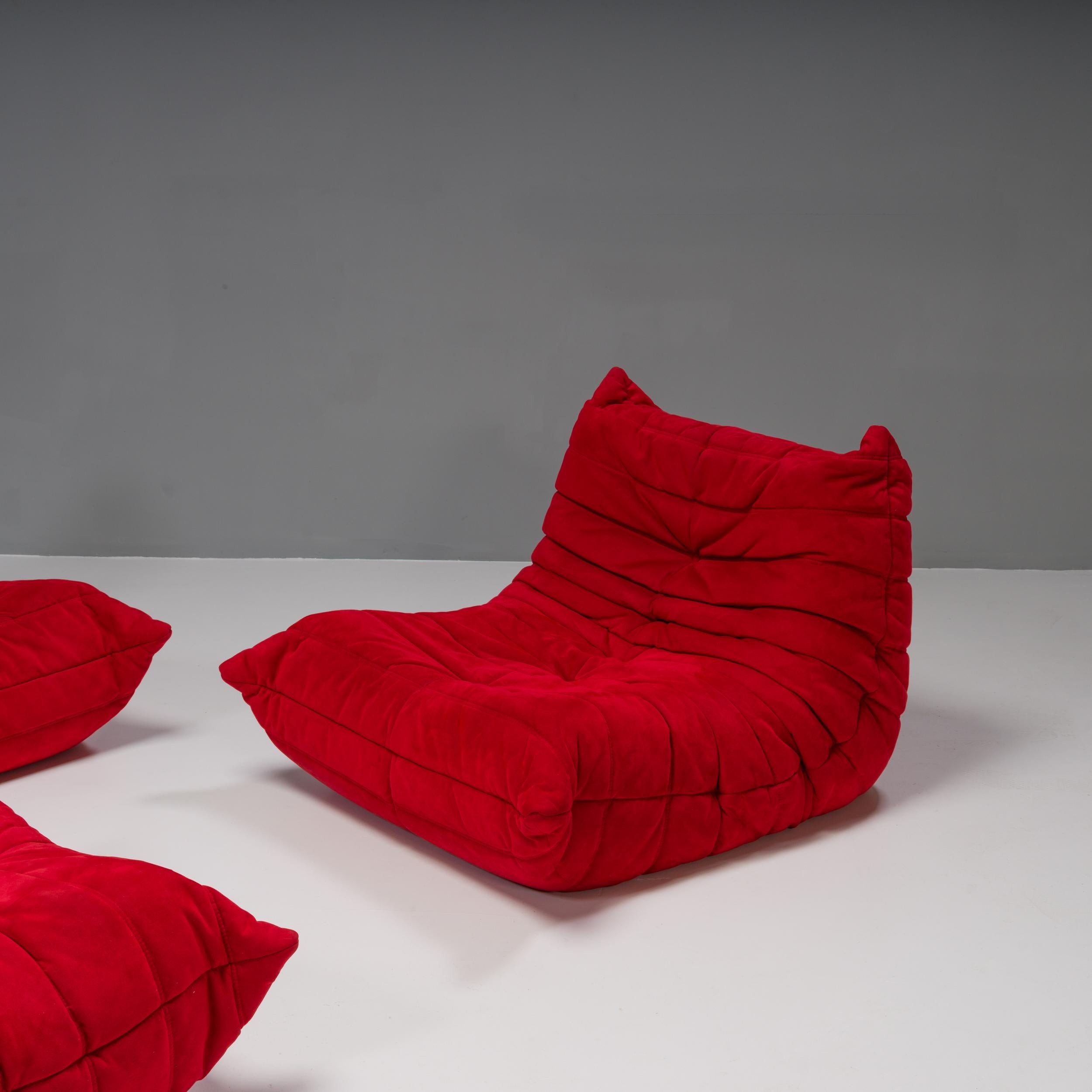 Late 20th Century Ligne Roset by Michel Ducaroy Togo Red Modular Sofa, Set of 4