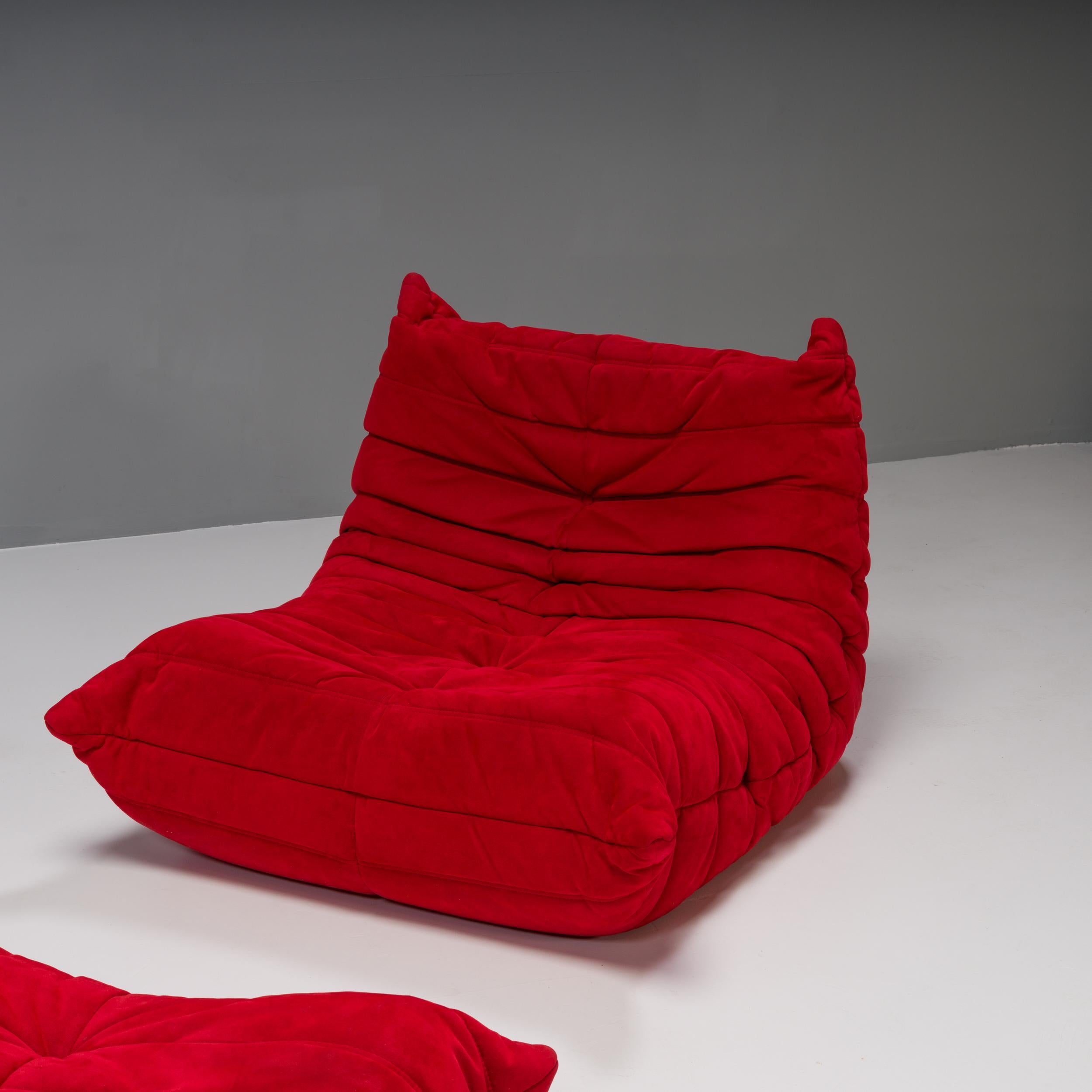 Fabric Ligne Roset by Michel Ducaroy Togo Red Modular Sofa, Set of 4