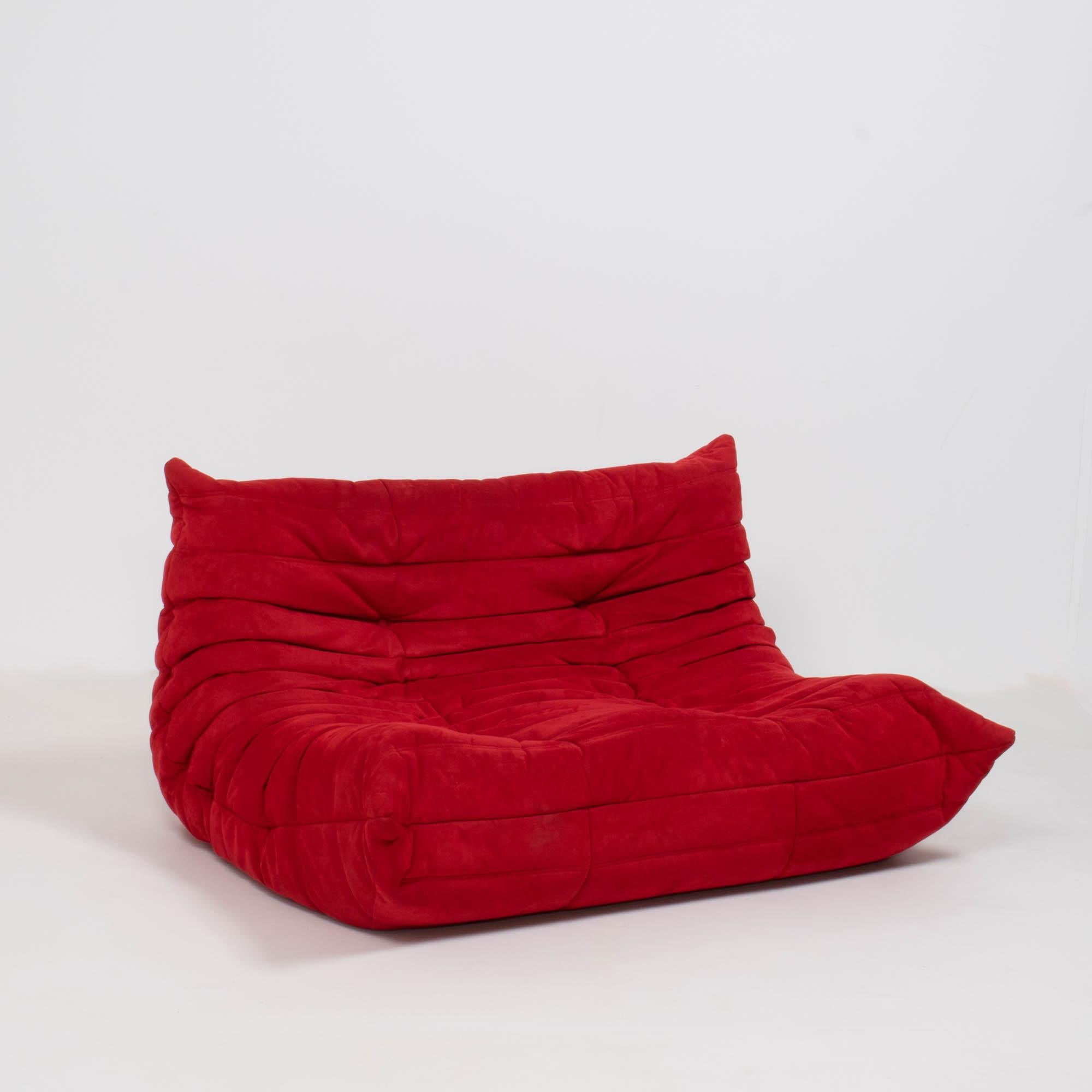 Ligne Roset by Michel Ducaroy Togo Red Modular Sofas and Footstool, Set of 3 In Good Condition In London, GB