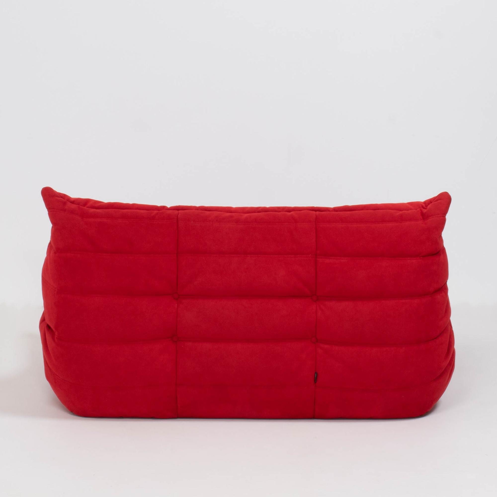 Late 20th Century Ligne Roset by Michel Ducaroy Togo Red Modular Sofas and Footstool, Set of 3