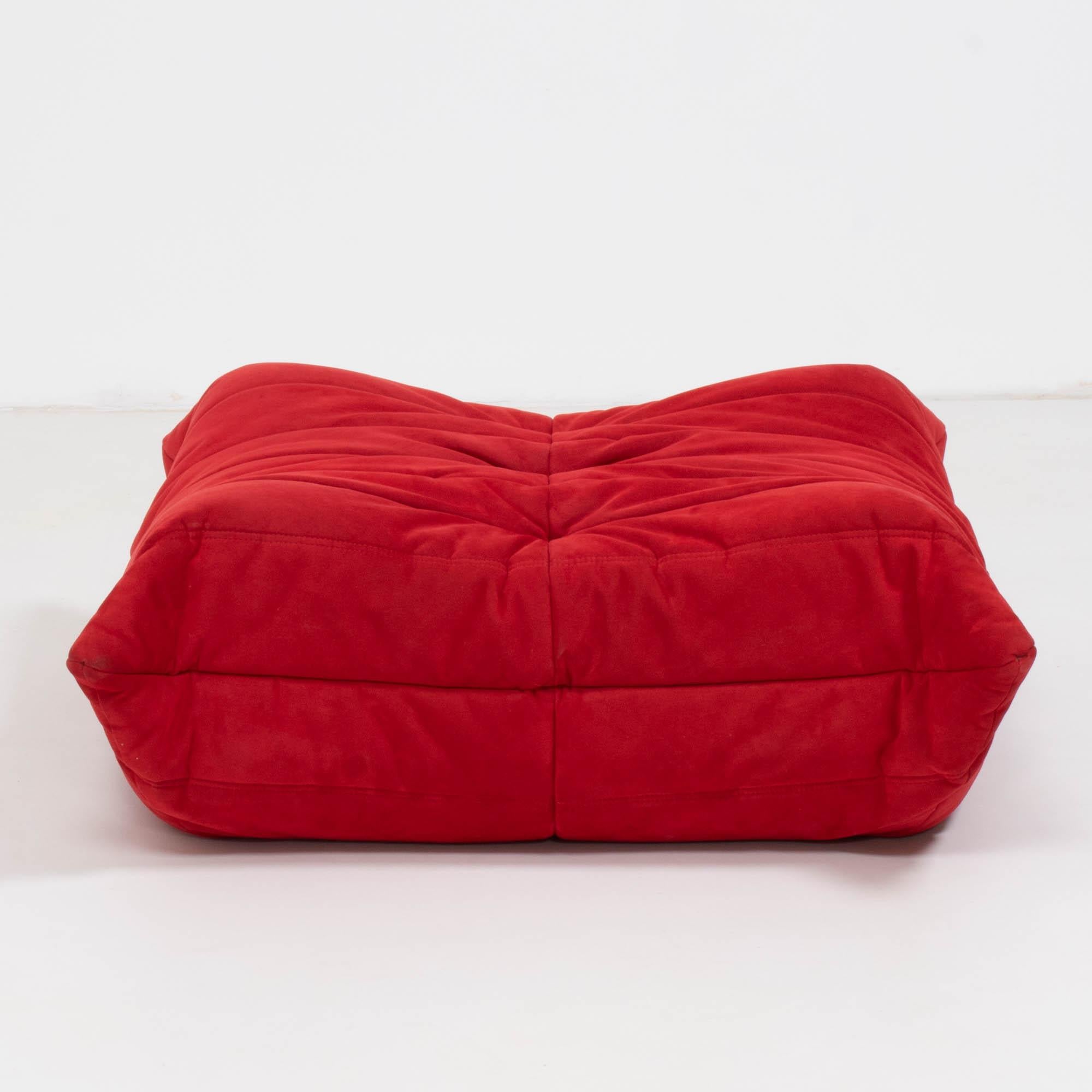 Ligne Roset by Michel Ducaroy Togo Red Modular Sofas and Footstool, Set of 3 1