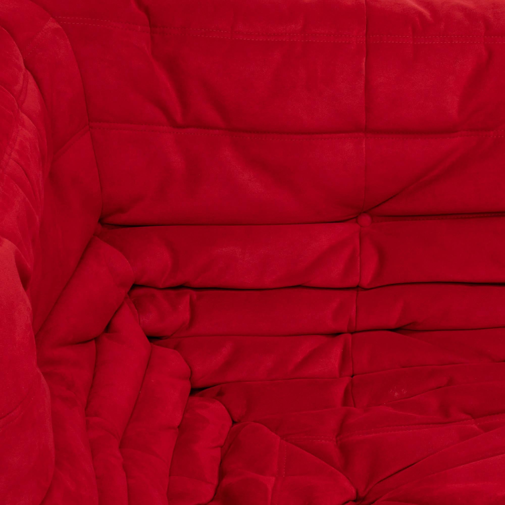 Ligne Roset by Michel Ducaroy Togo Red Suede Corner Sofa In Good Condition In London, GB