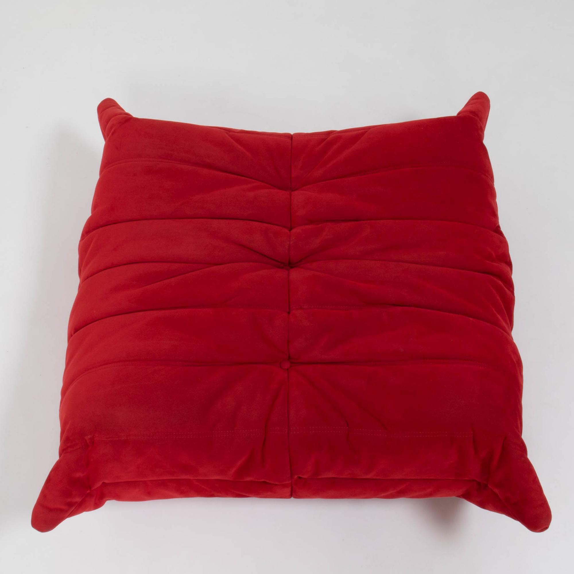 French Ligne Roset by Michel Ducaroy Togo Red Suede Footstool