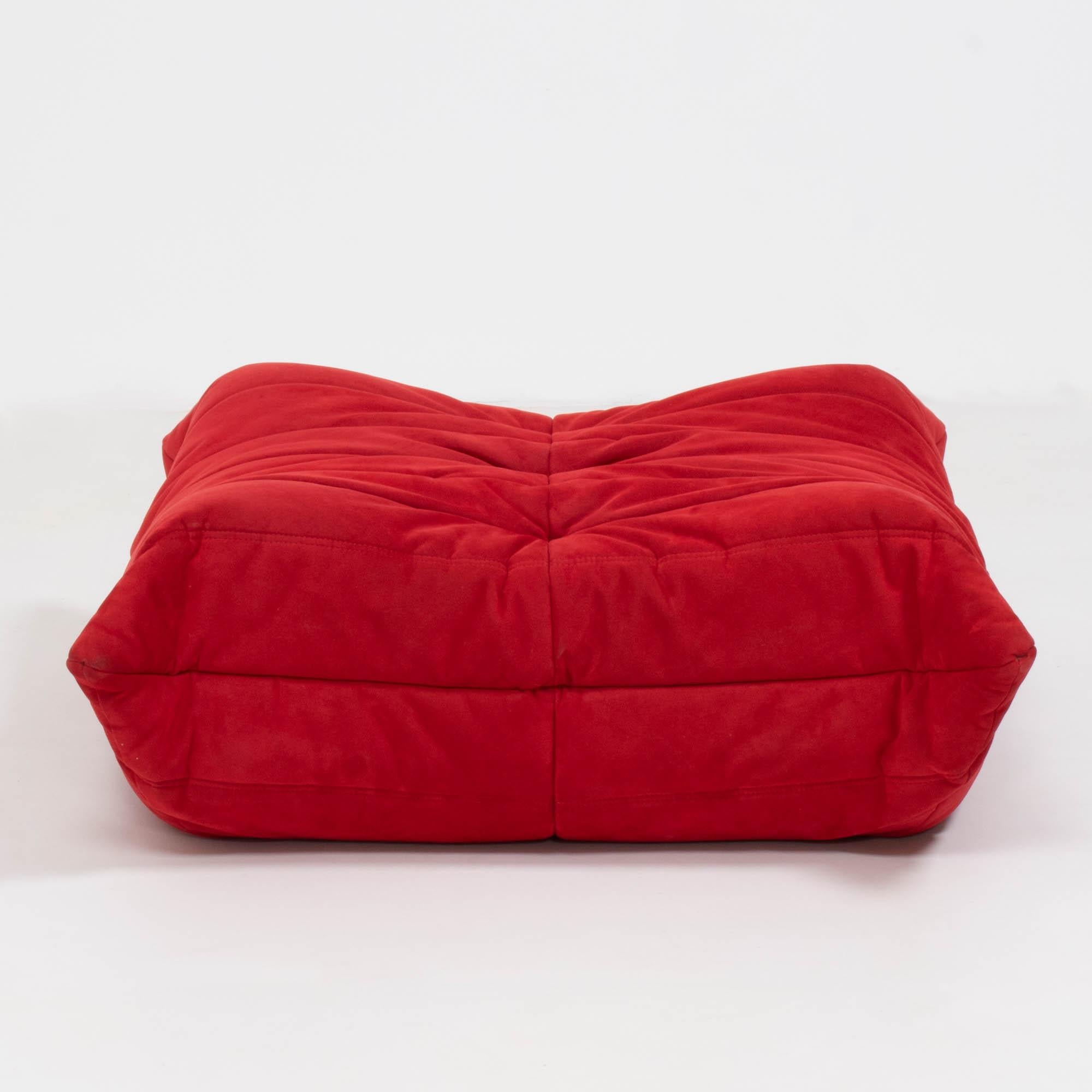 Ligne Roset by Michel Ducaroy Togo Red Suede Sofa and Footstool, Set of 2 2