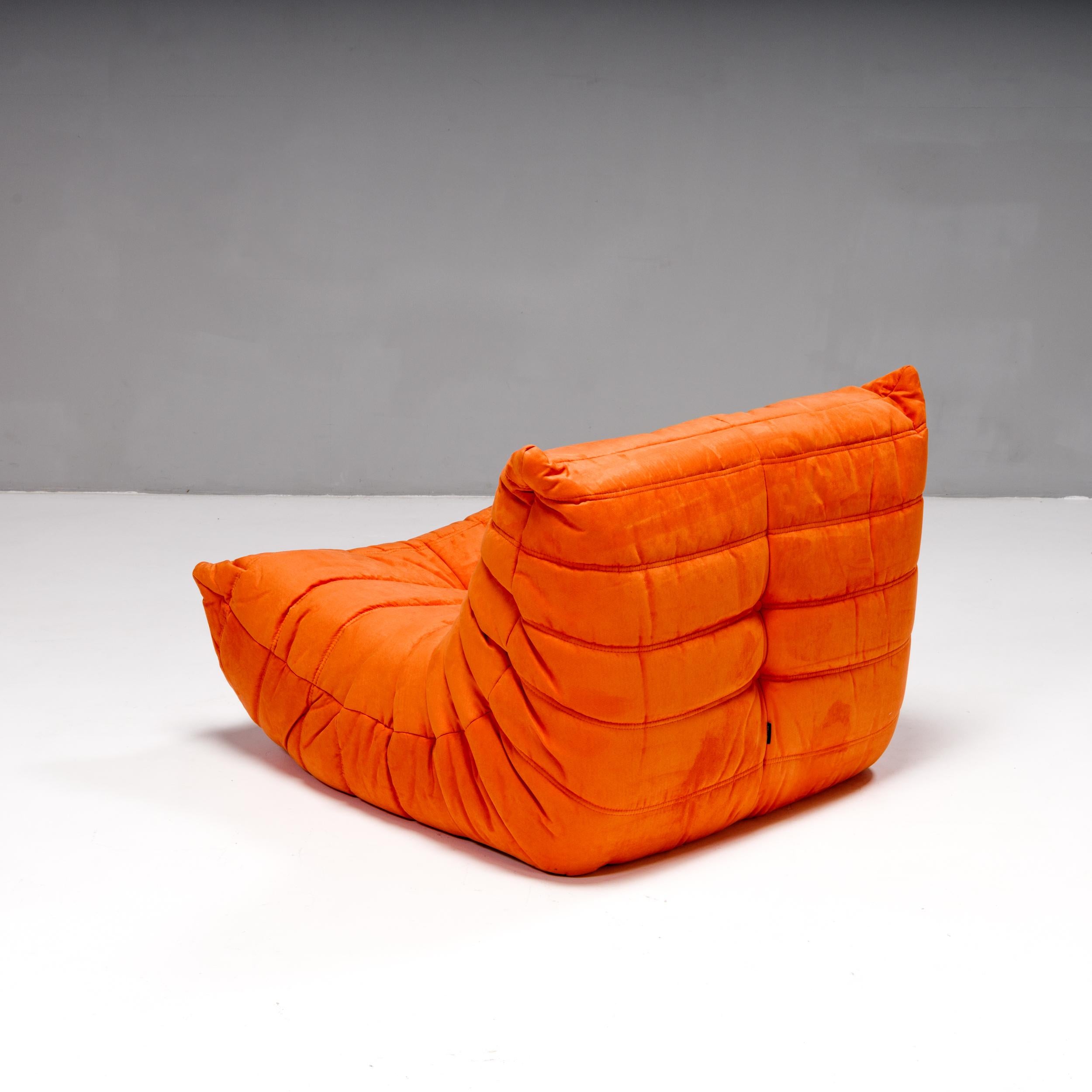 Ligne Roset by Michel Ducaroy Togo Tangerine Armchair and Footstool, Set of Two In Good Condition In London, GB