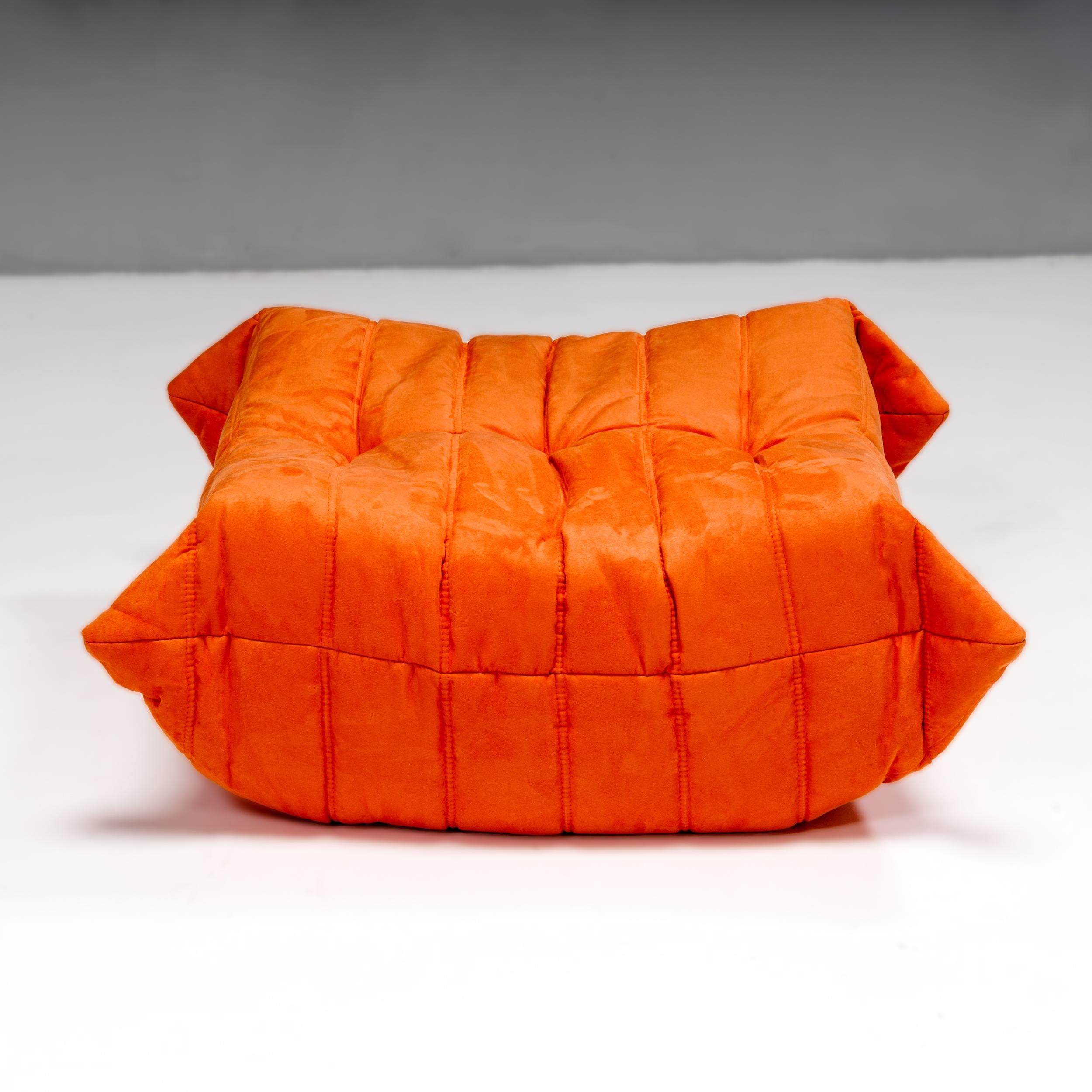 Late 20th Century Ligne Roset by Michel Ducaroy Togo Tangerine Armchair and Footstool, Set of Two