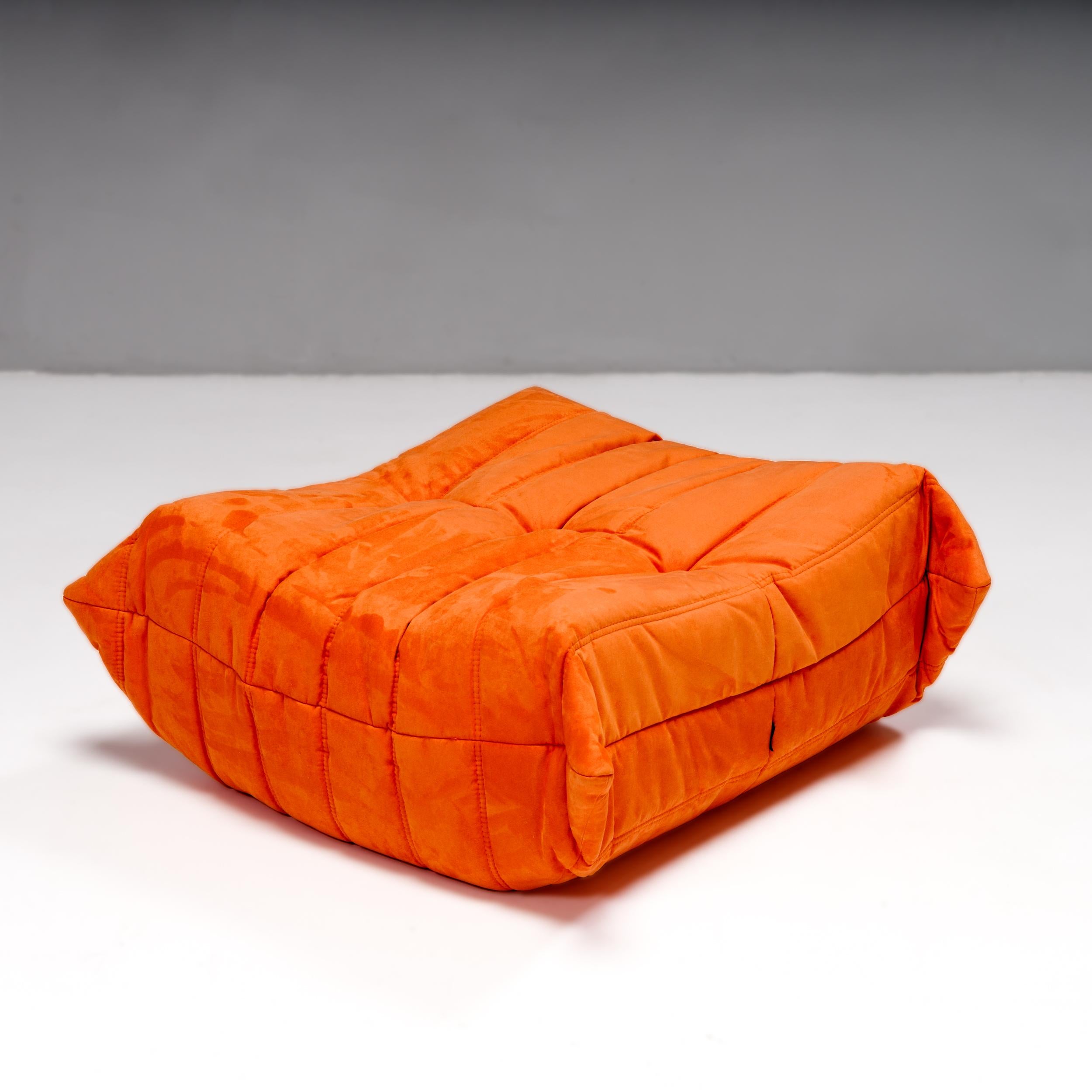 Fabric Ligne Roset by Michel Ducaroy Togo Tangerine Armchair and Footstool, Set of Two