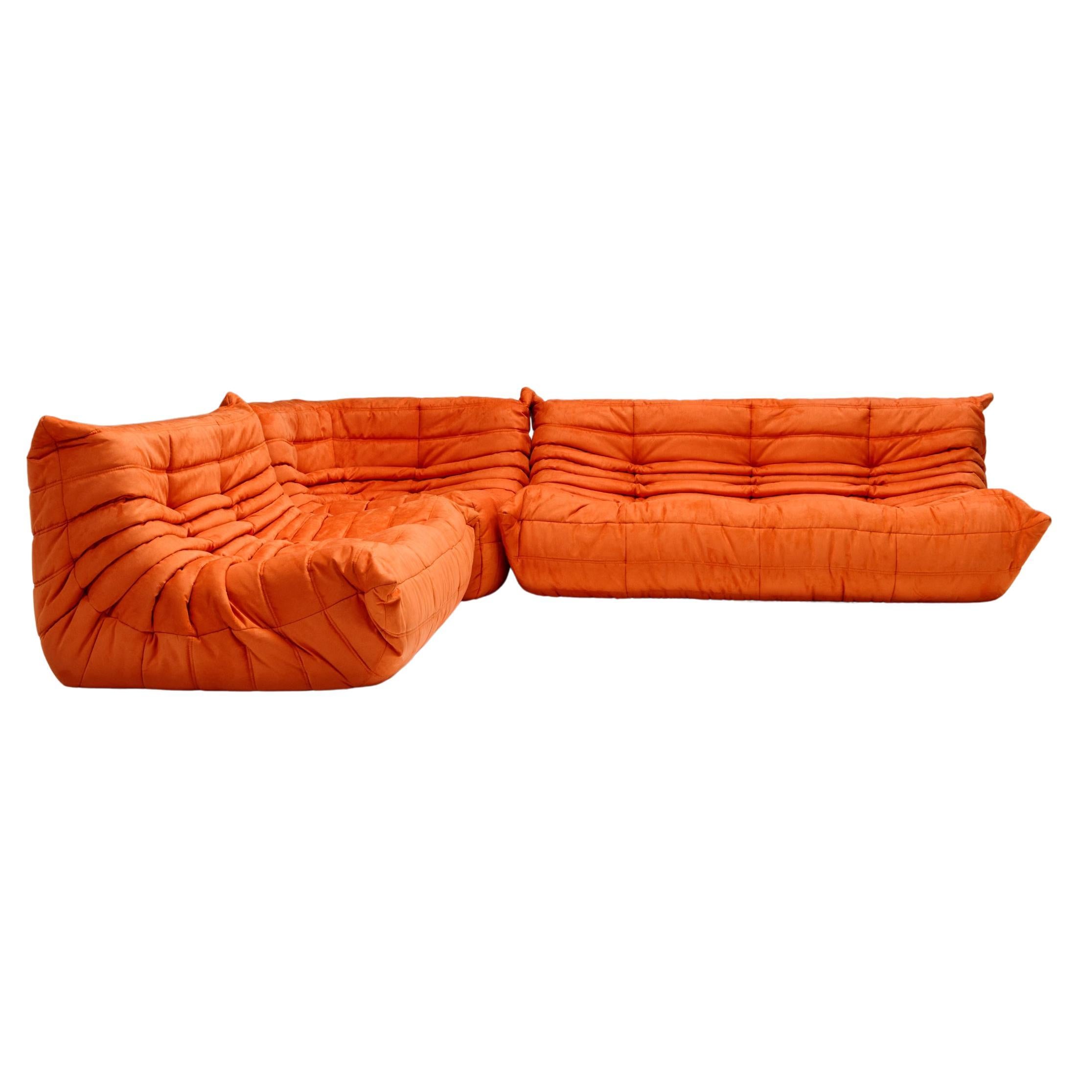Ligne Roset by Michel Ducaroy Togo Tangerine Corner Modular Sofa, Set of 3