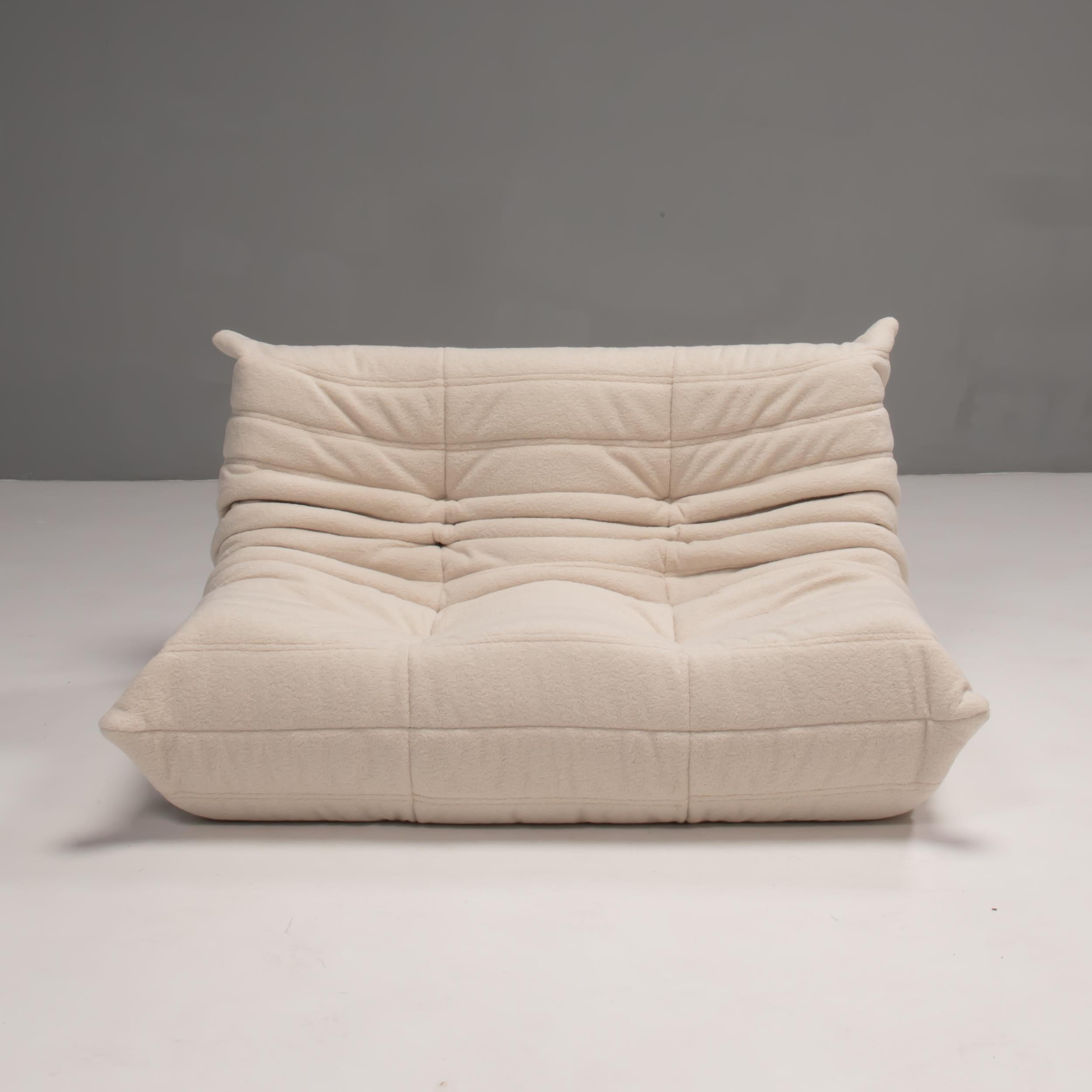 Fabric Ligne Roset by Michel Ducaroy Togo White Boucle Modular Sofa, Set of 5