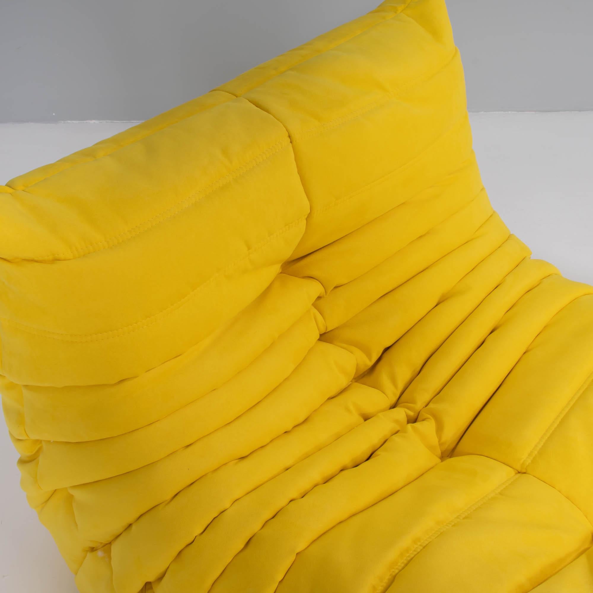 Late 20th Century Ligne Roset by Michel Ducaroy Togo Yellow Armchair and Footstool, Set of Two