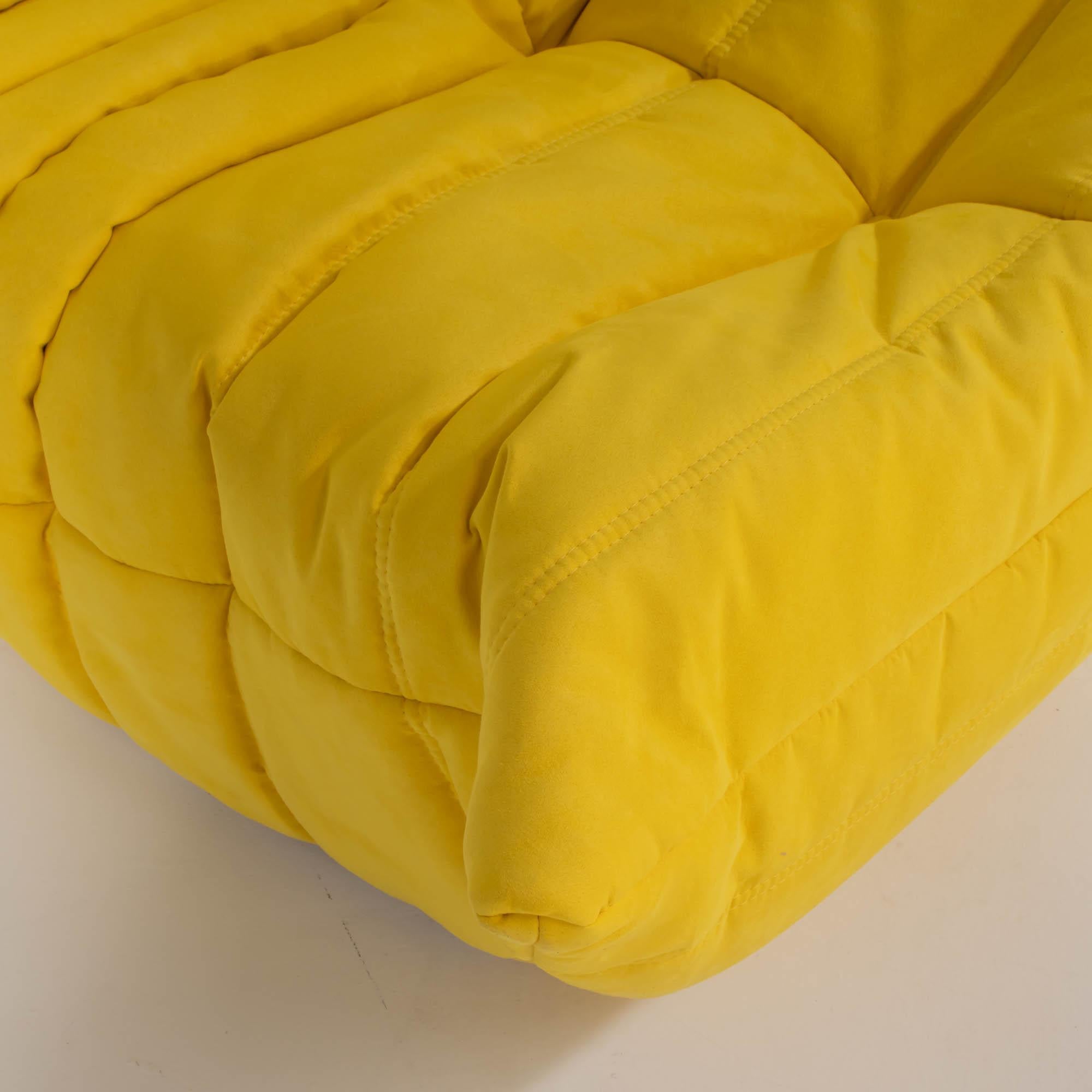 Fabric Ligne Roset by Michel Ducaroy Togo Yellow Armchair and Footstool, Set of Two
