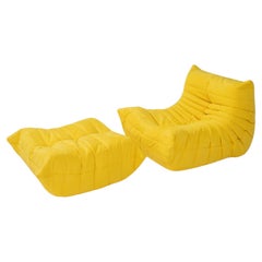 Gelber Sessel und Fußhocker aus Ligne Roset von Michel Ducaroy Togo, Zweier-Set