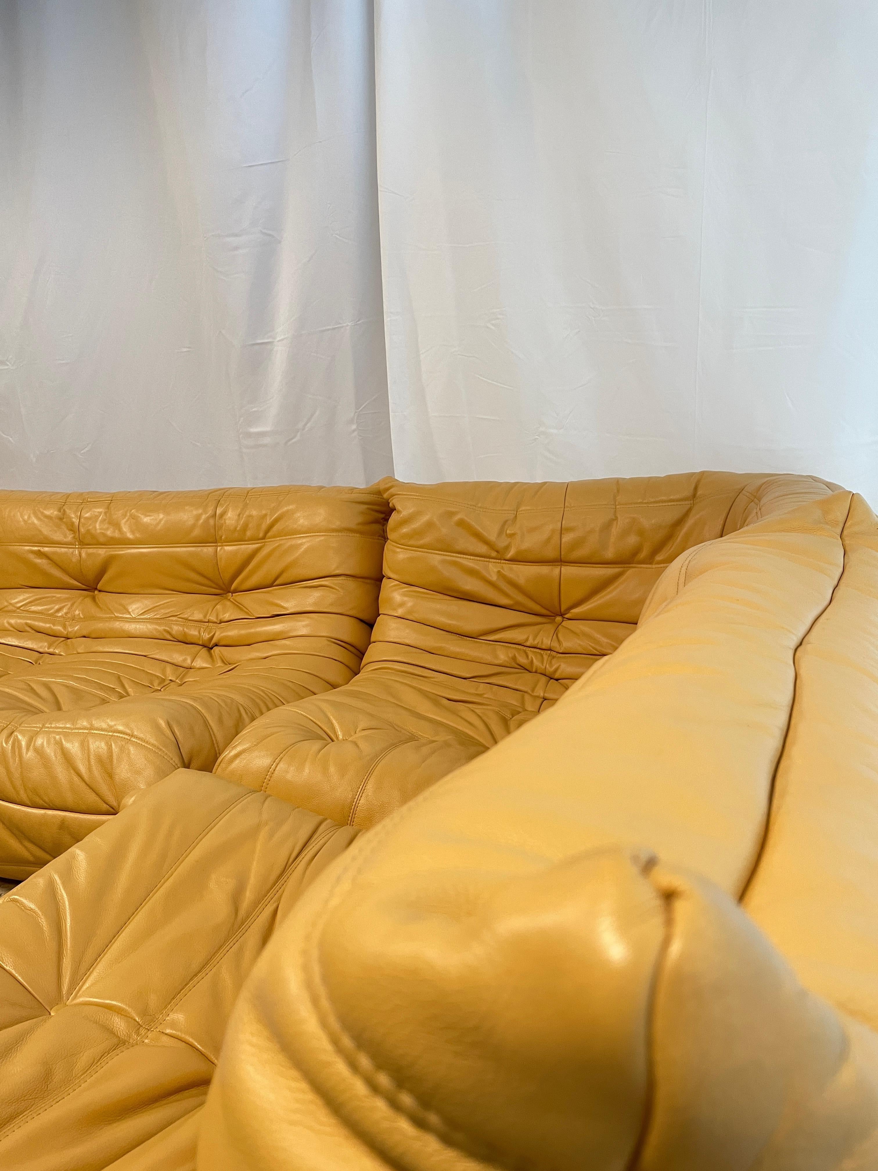 Mid-Century Modern Ligne Roset by Michel Ducaroy Togo Yellow  leather Modular Sofa Set of 4