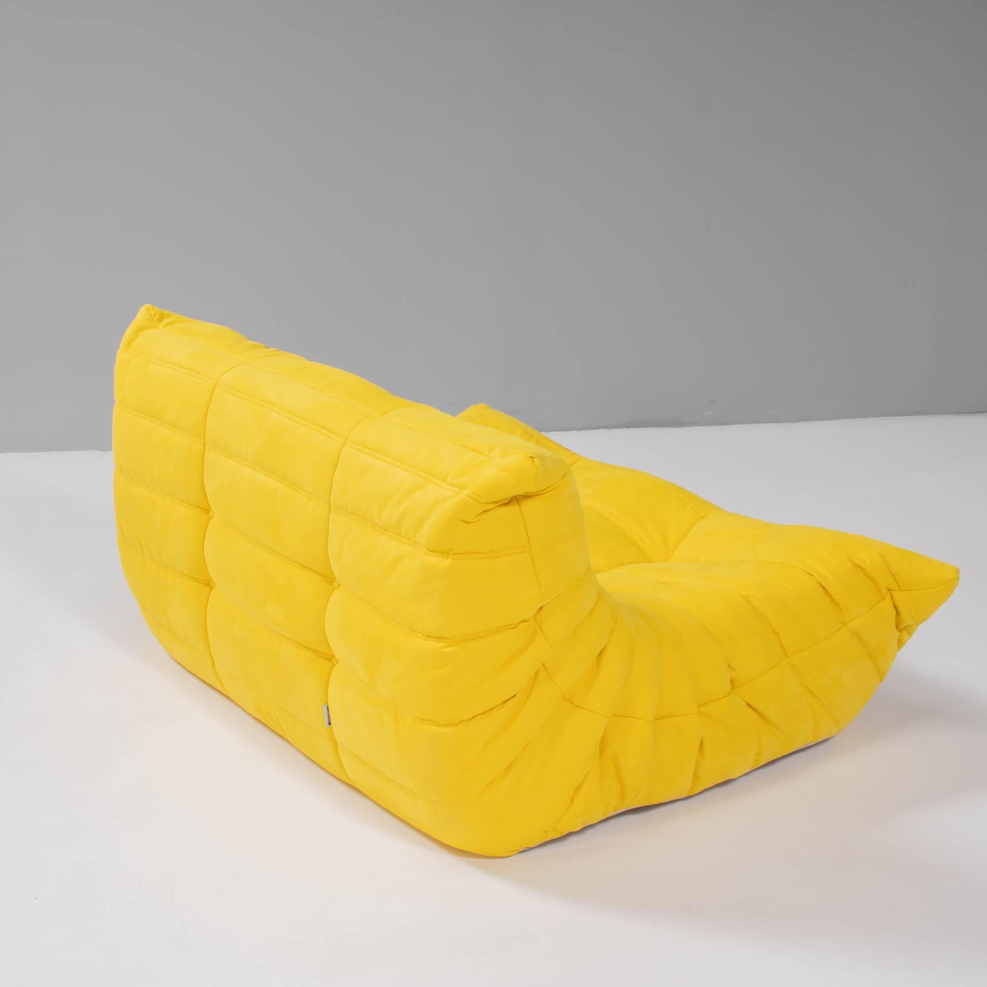 Mid-Century Modern Ligne Roset by Michel Ducaroy Togo Yellow Sofa and Footstool, Set of Five For Sale