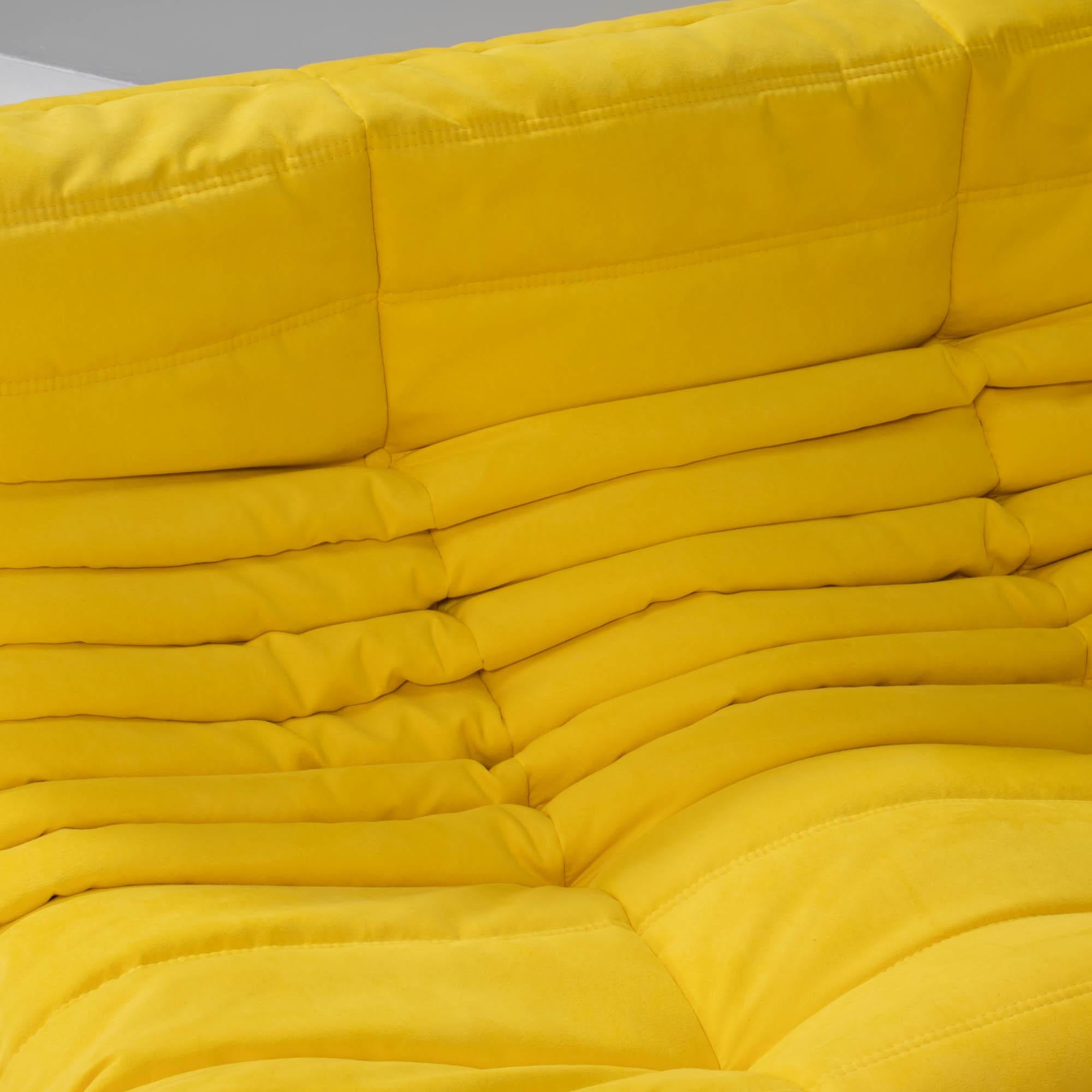 Fabric Ligne Roset by Michel Ducaroy Togo Yellow Sofa and Footstool, Set of Five For Sale