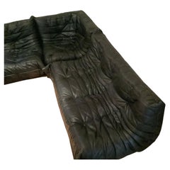 Ligne Roset by Michel Ducaroy TogoBlack Leather Sofa, Set of 3