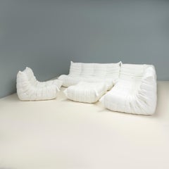 Ligne Roset by Michel Ducaroy White Bouclé Togo Sofa and Footstool, Set of Five