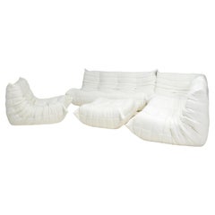 Ligne Roset by Michel Ducaroy White Bouclé Togo Sofa and Footstool, Set of Five