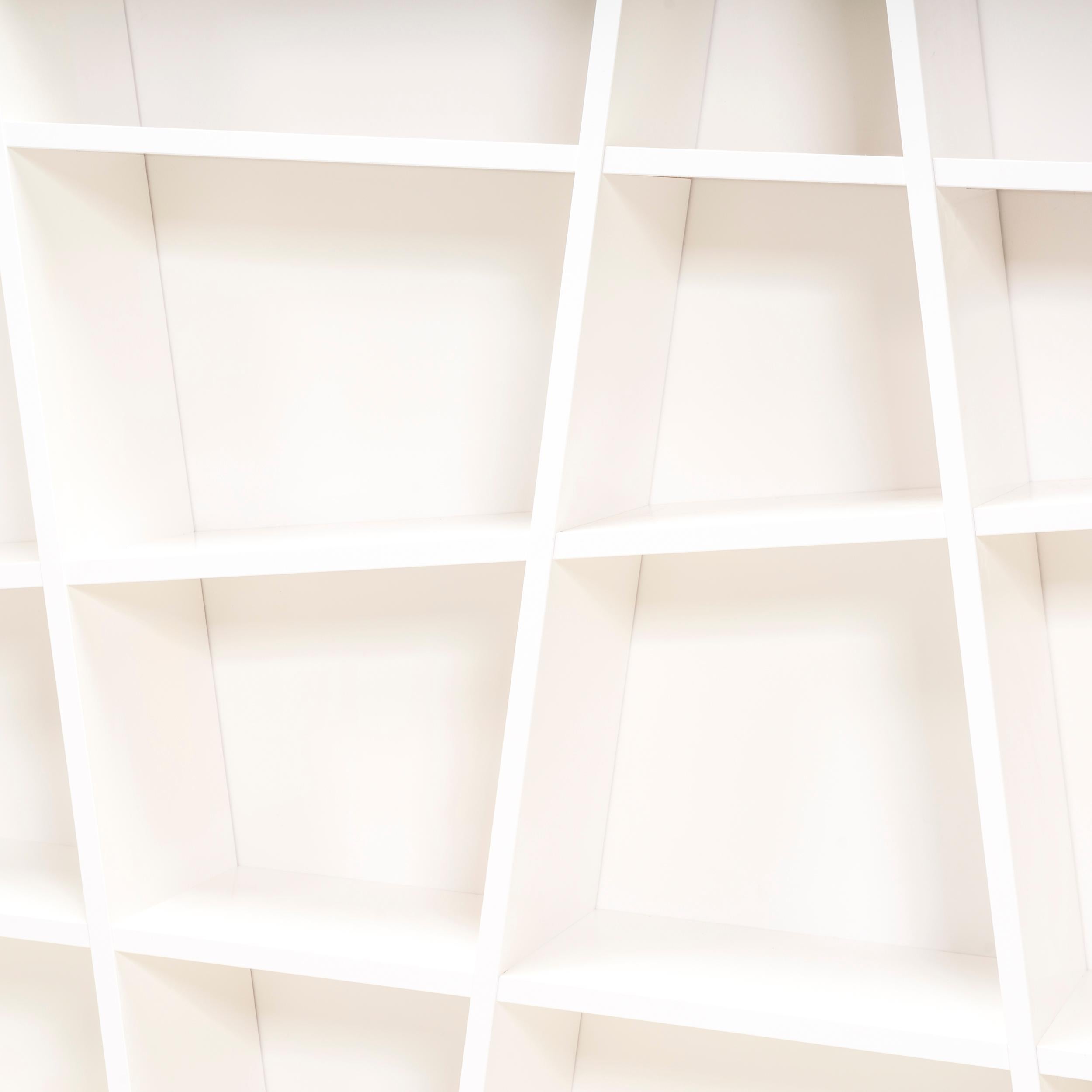 French Ligne Roset By Peter Maly Lines Sloping Shelving Bookcase, White Glossy Lacquer