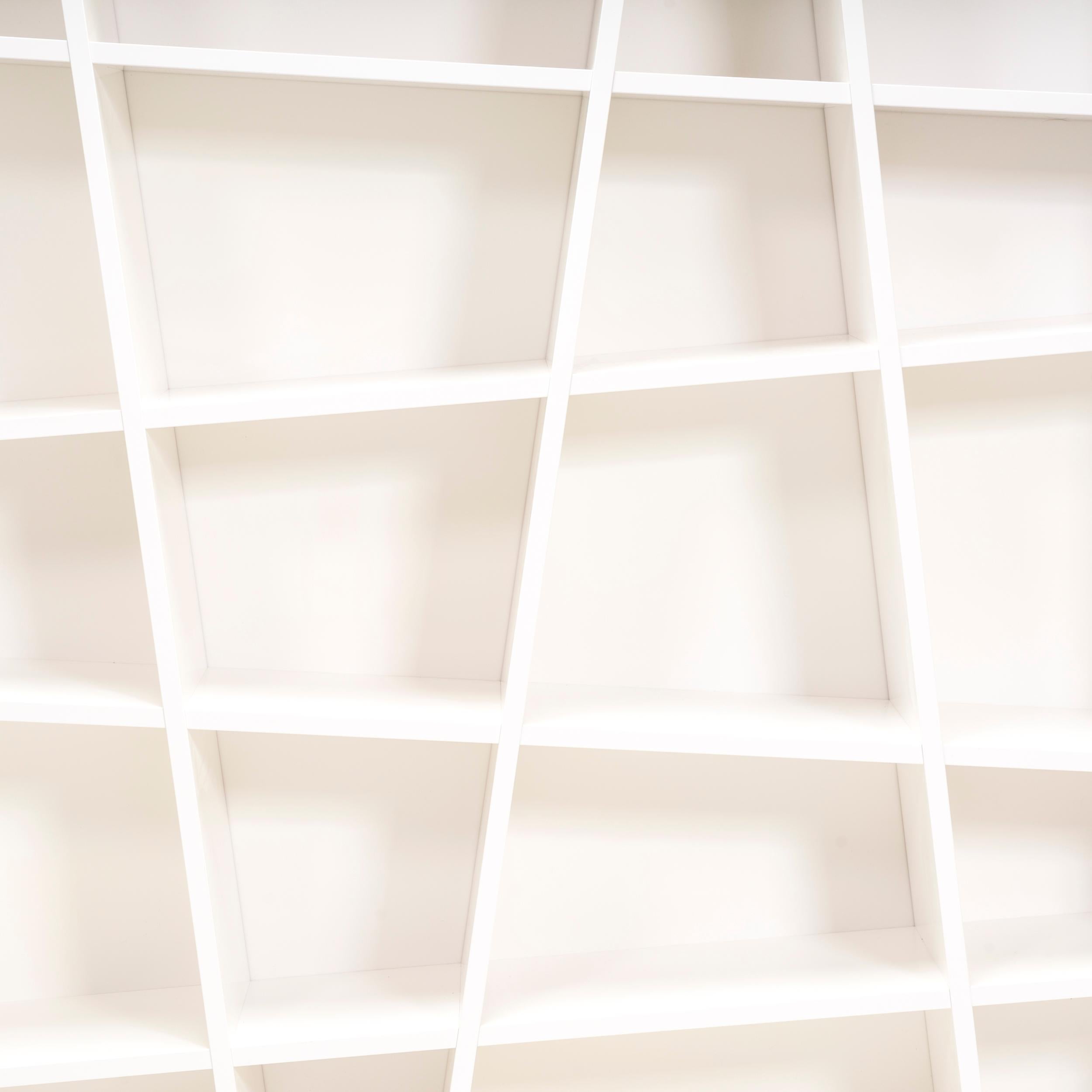 Contemporary Ligne Roset By Peter Maly Lines Sloping Shelving Bookcase, White Glossy Lacquer
