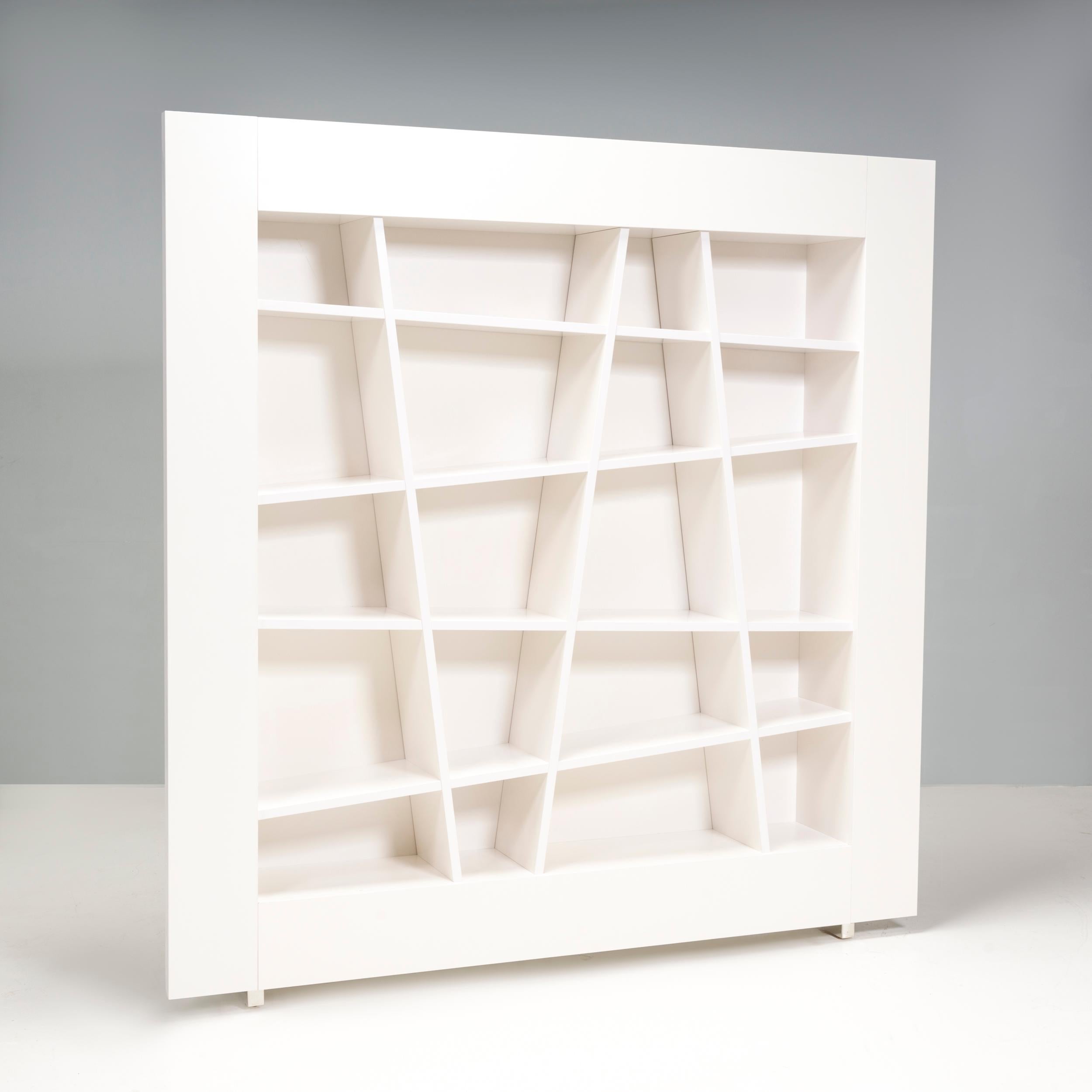 Wood Ligne Roset By Peter Maly Lines Sloping Shelving Bookcase, White Glossy Lacquer