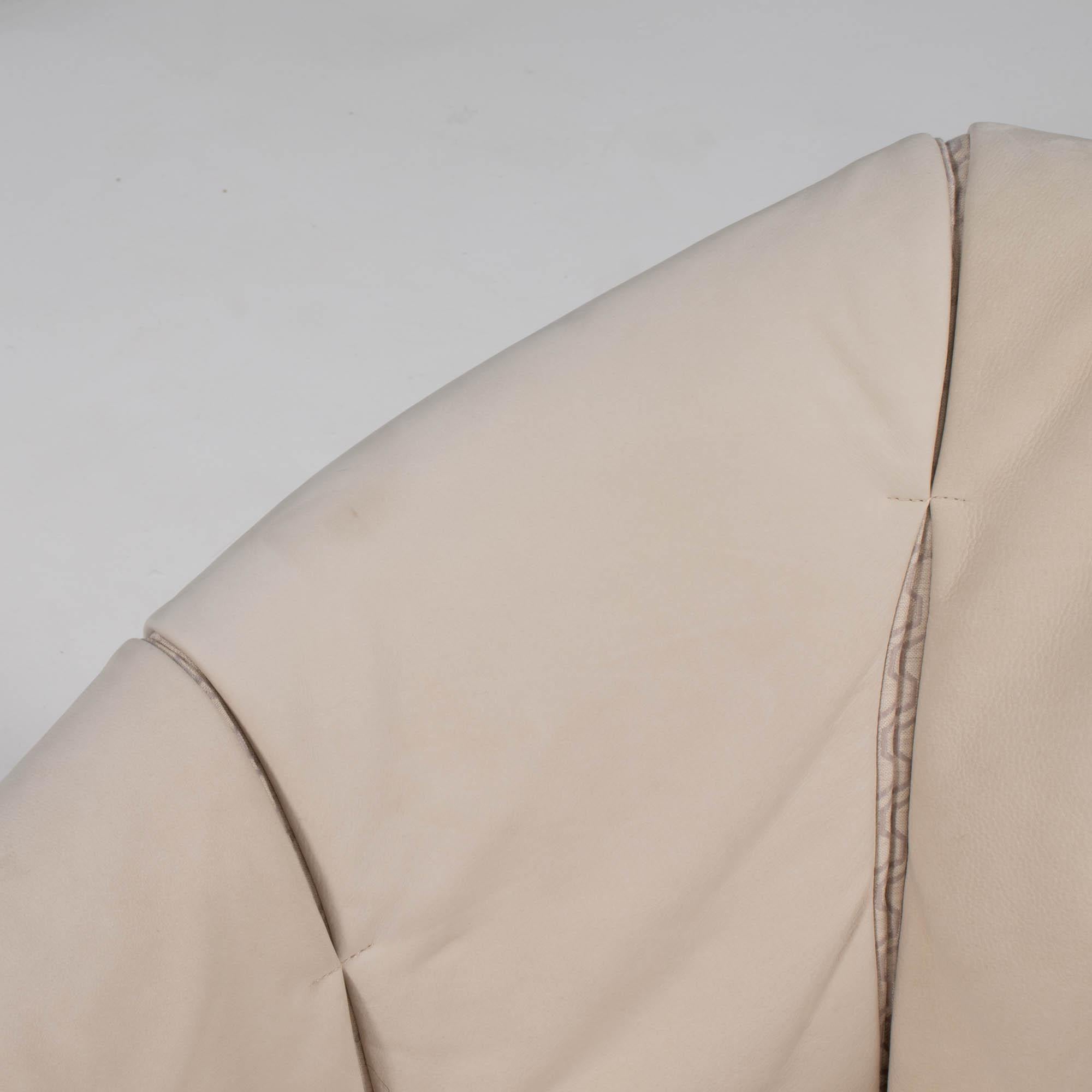 Ligne Roset by Studio Catoir Okumi Cream Leather Armchairs, Set of 2 3